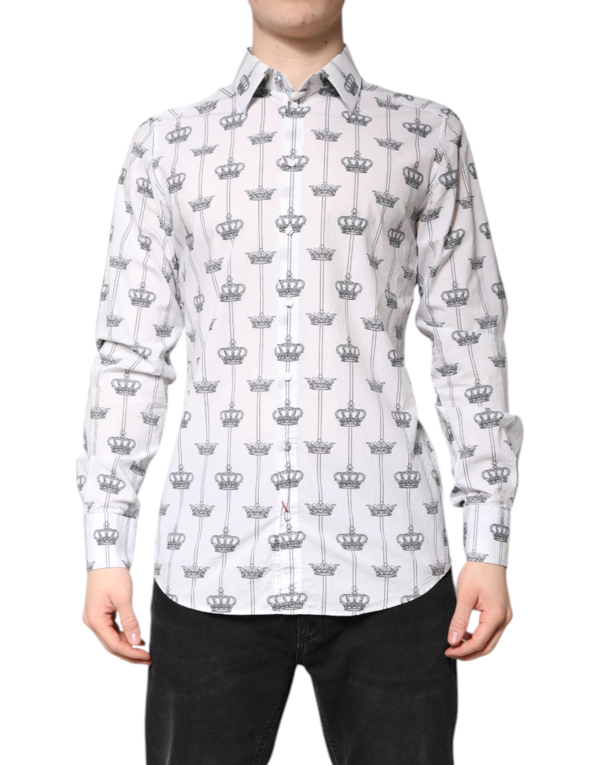 Dolce & Gabbana White GOLD Crown Cotton Dress Formal Shirt Dolce & Gabbana