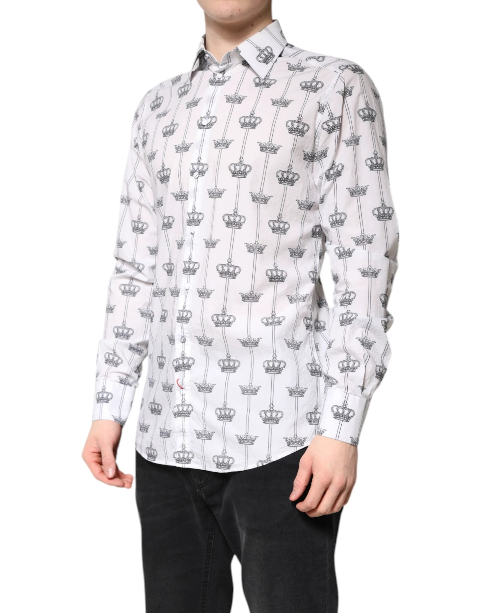 Dolce & Gabbana White GOLD Crown Cotton Dress Formal Shirt Dolce & Gabbana