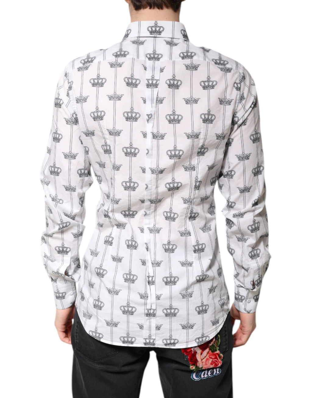 Dolce & Gabbana White GOLD Crown Cotton Dress Formal Shirt Dolce & Gabbana