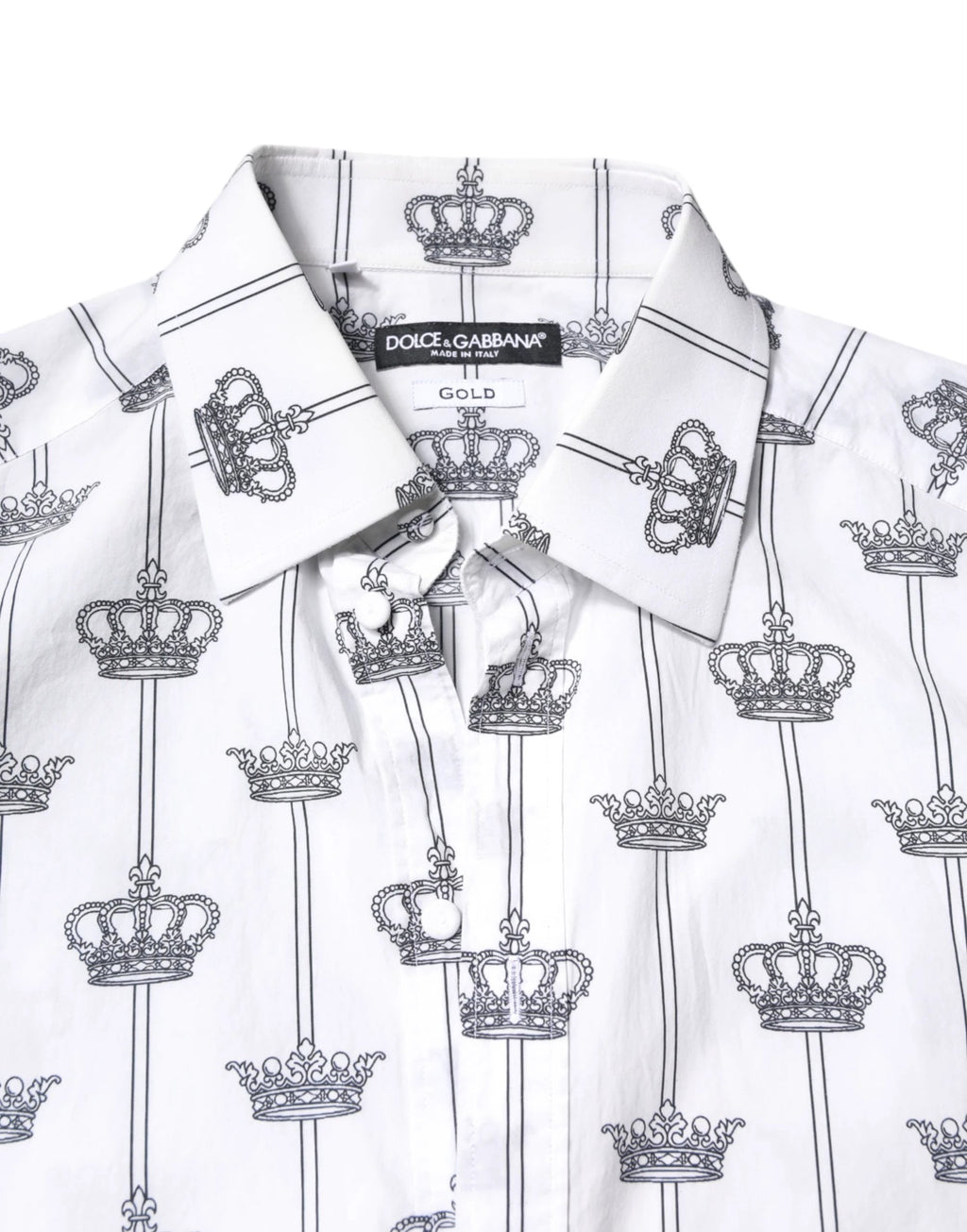 Dolce & Gabbana White GOLD Crown Cotton Dress Formal Shirt Dolce & Gabbana