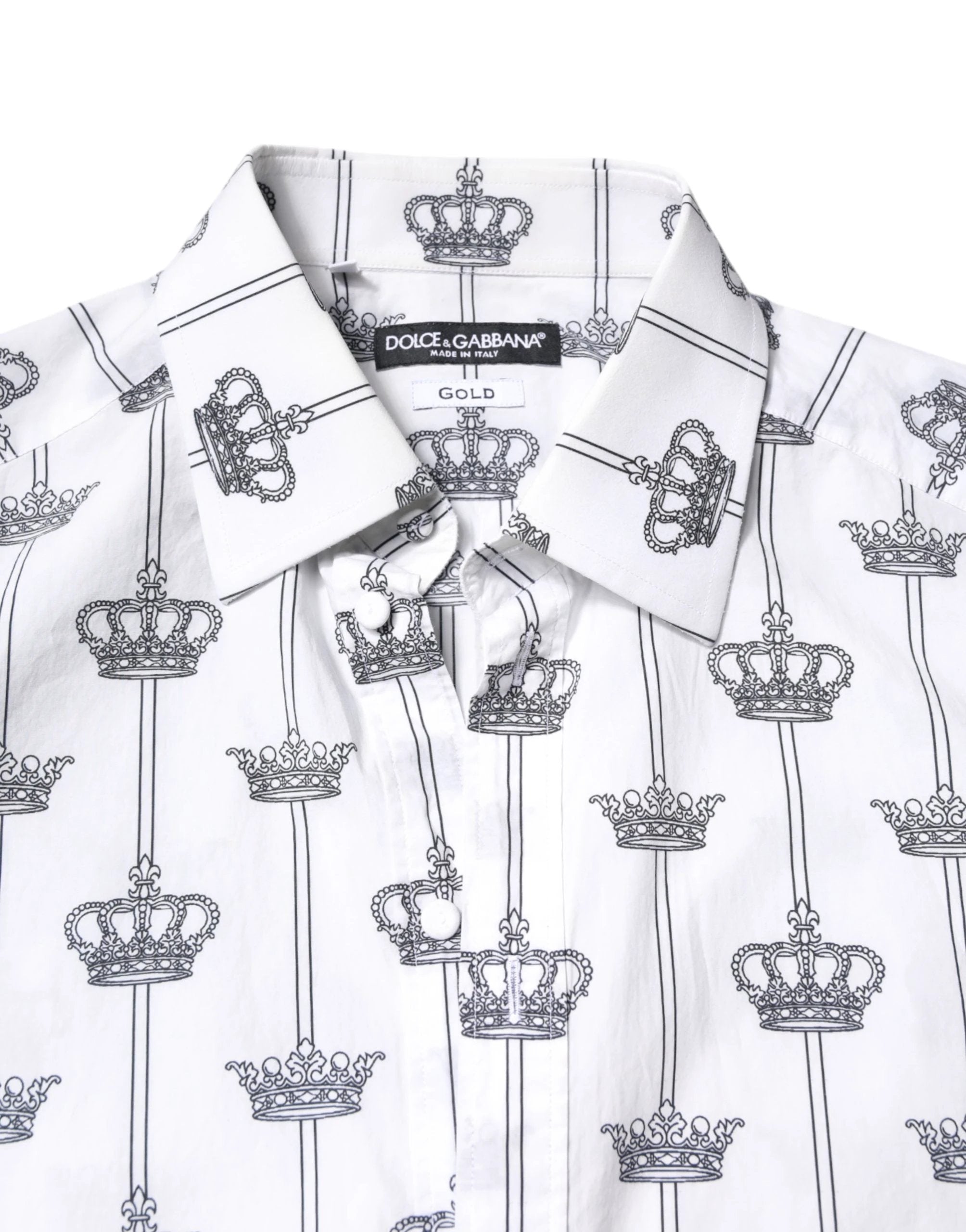 Dolce & Gabbana White GOLD Crown Cotton Dress Formal Shirt Dolce & Gabbana