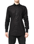 Chemise habillée Dolce &amp; Gabbana noire et dorée en coton à col.