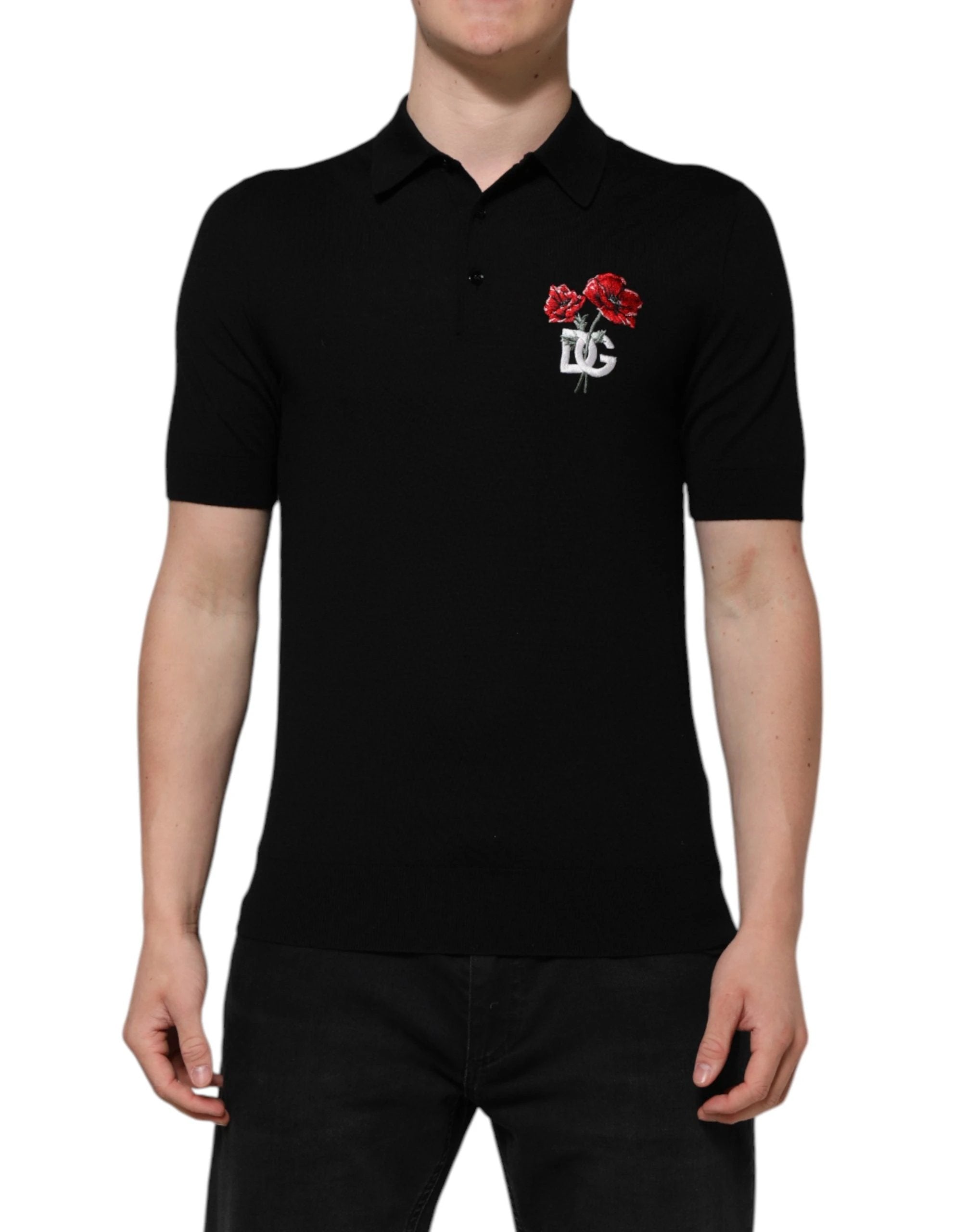 T-shirt à manches courtes Dolce &amp; Gabbana en laine noire avec logo floral