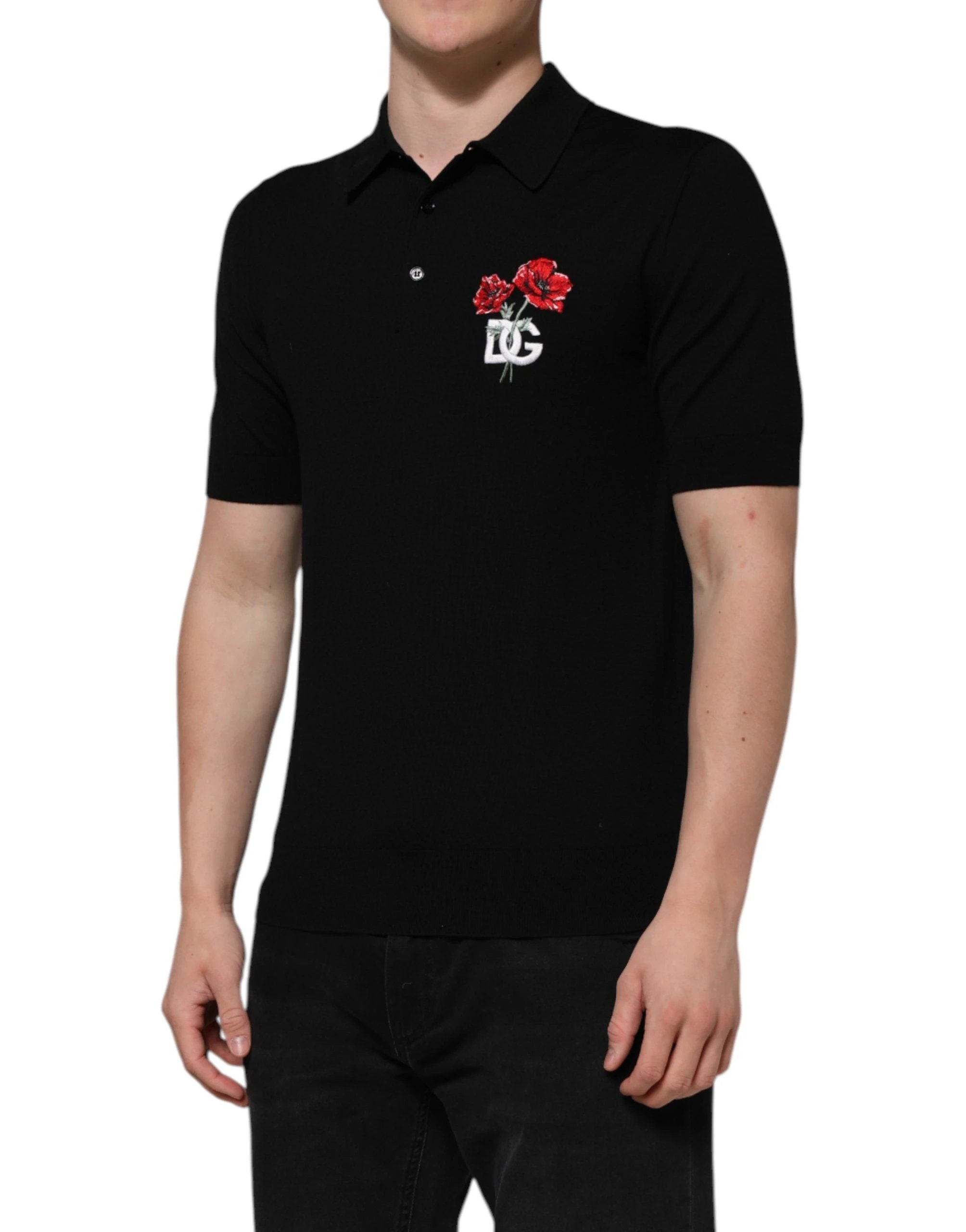 T-shirt à manches courtes Dolce &amp; Gabbana en laine noire avec logo floral