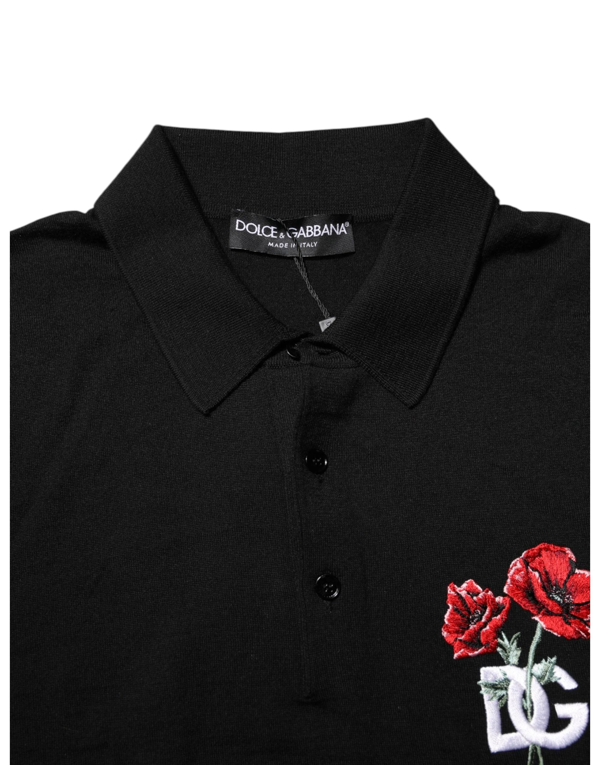 T-shirt à manches courtes Dolce &amp; Gabbana en laine noire avec logo floral
