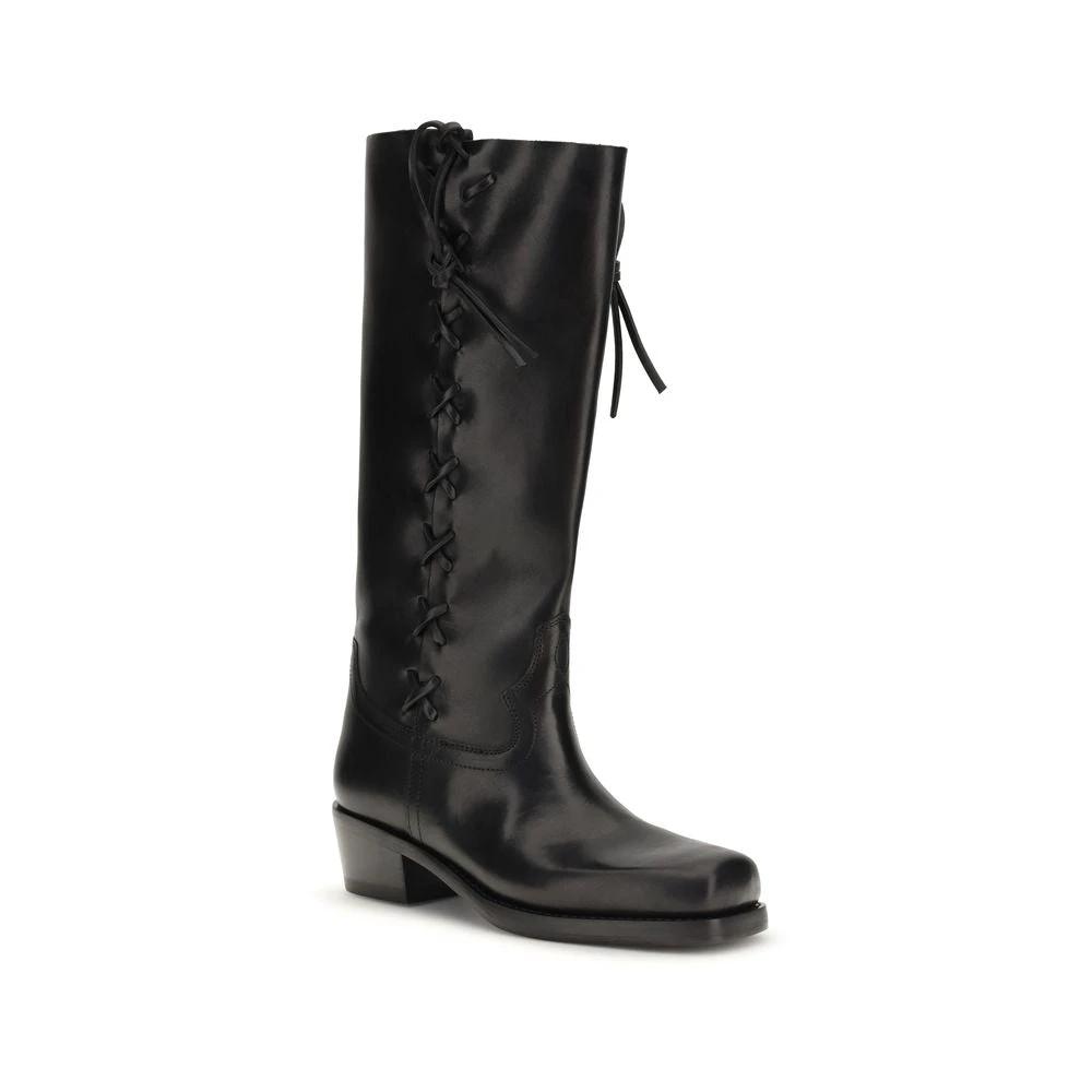 Paris Texas Black Calf Leather Bos Taurus Lace-Up Boots
