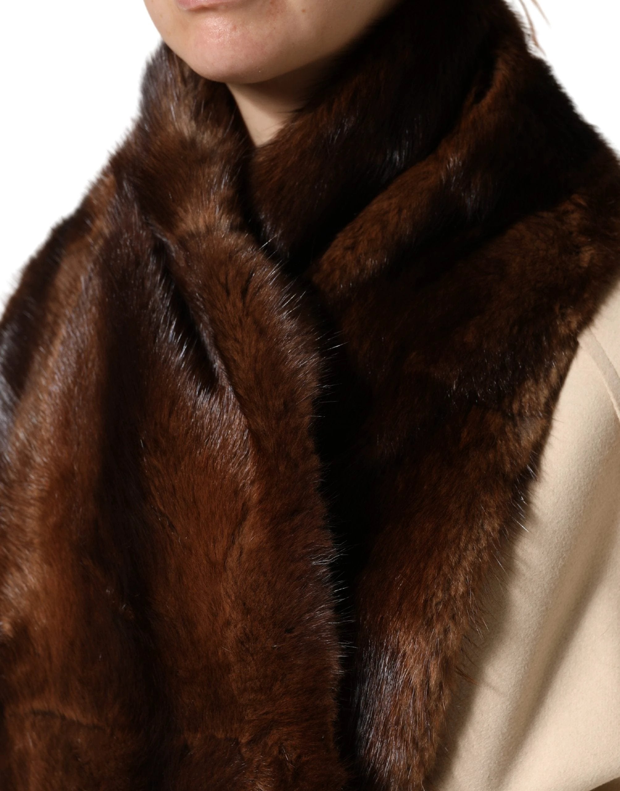 Dolce & Gabbana Black Brown Stripe Fur Shawl Wrap Scarf