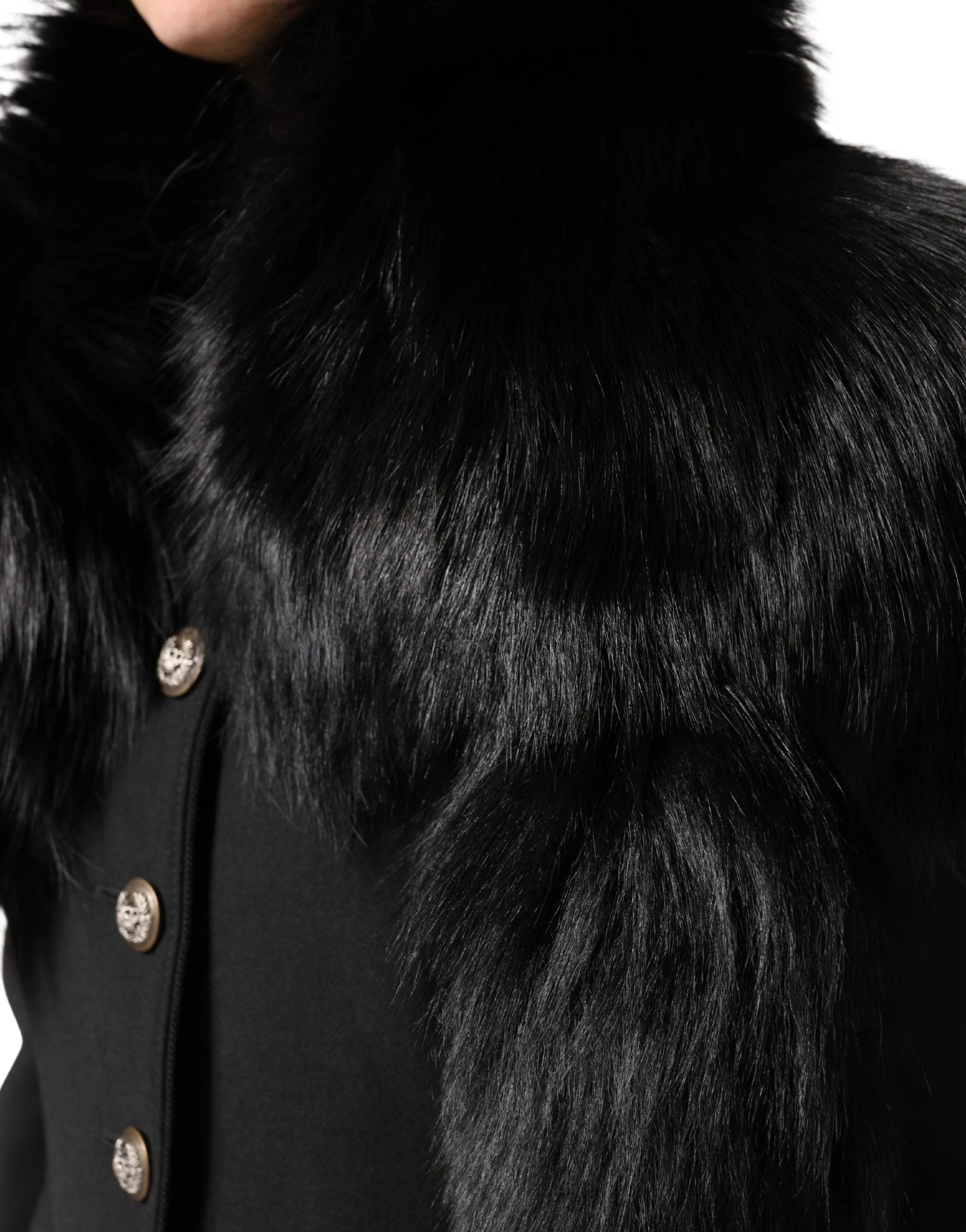 Dolce & Gabbana Black Fox Fur Neck Wrap Warmer Winter Scarf