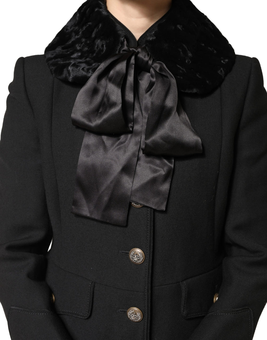 Dolce &amp; Gabbana Cache-cou en fourrure d'agneau noire pour femme, écharpe d'hiver