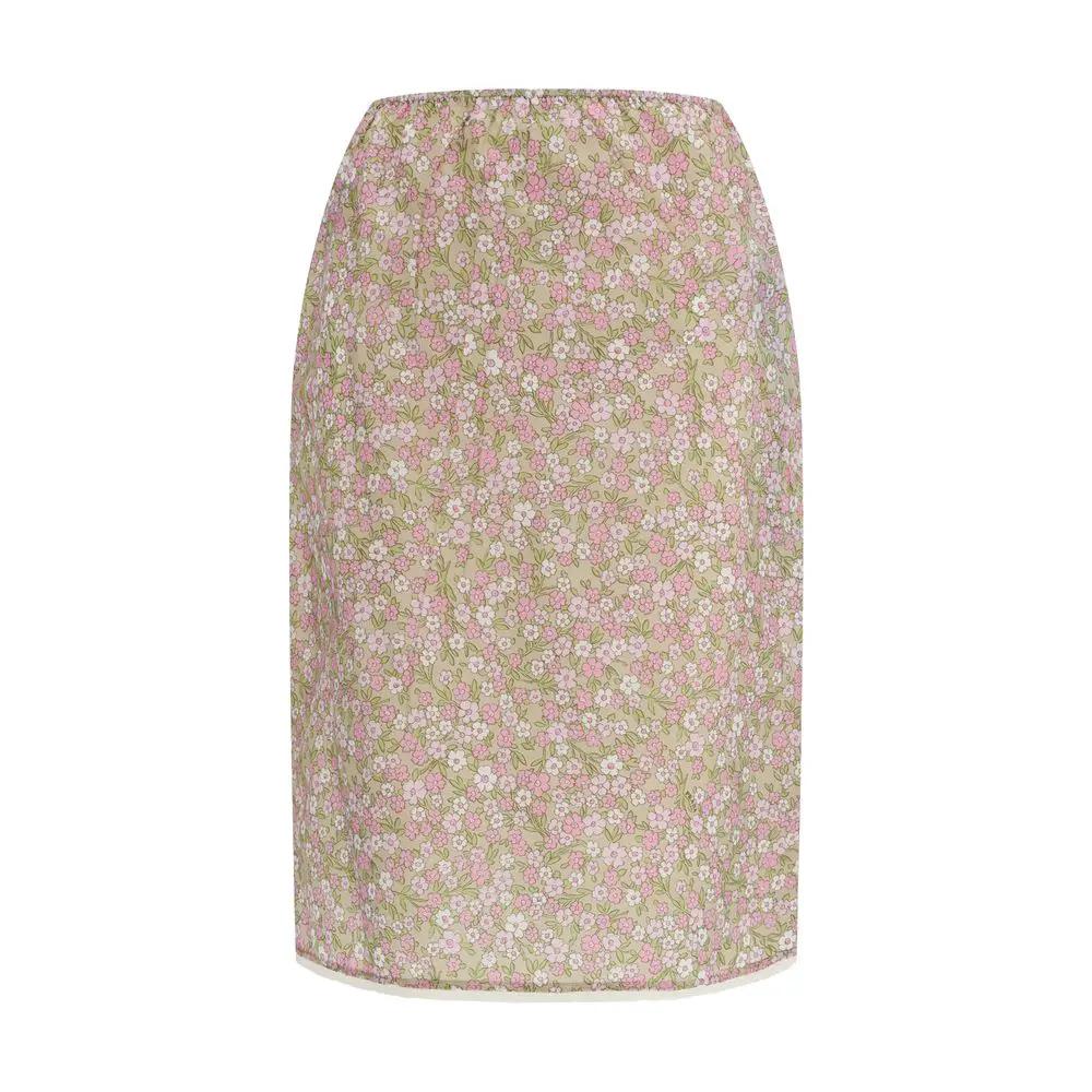 Jupe midi fleurie femme – Jupe de créateur Prada taille élastique ourlet en dentelle PE26