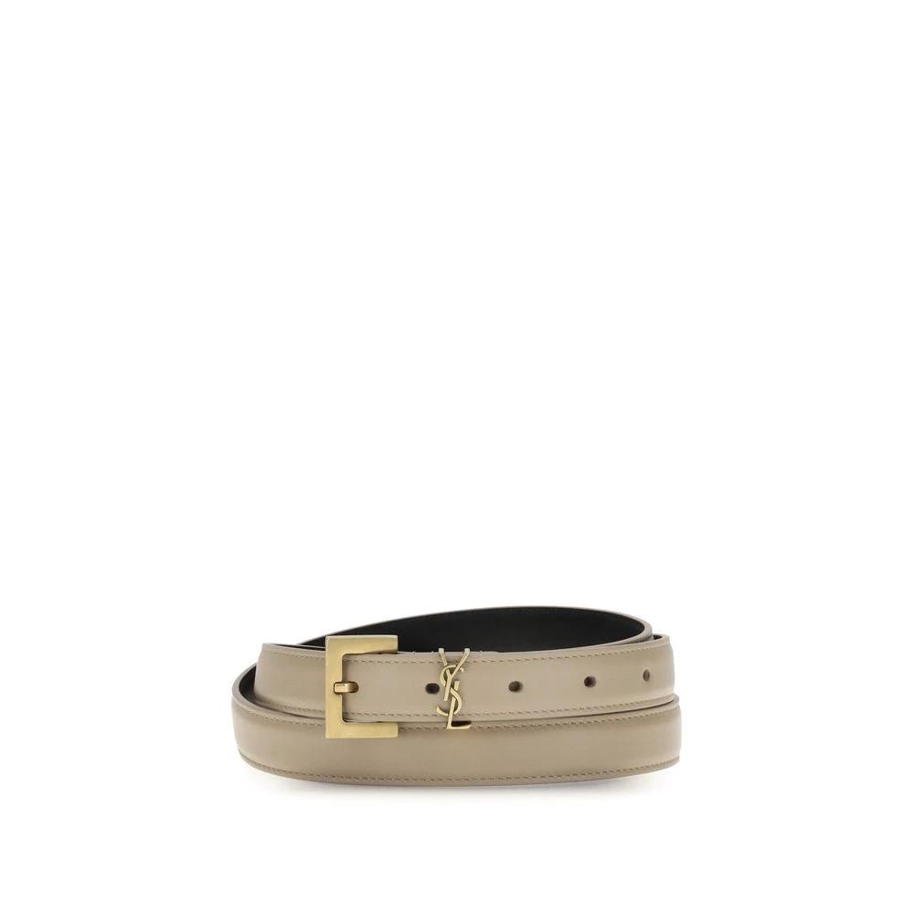 Ceinture fine Saint Laurent Bos Taurus en cuir de veau beige