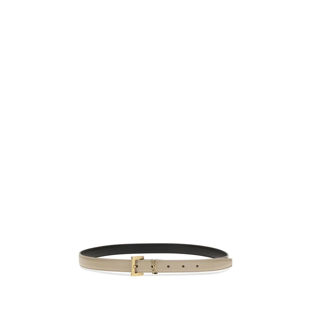 Ceinture fine Saint Laurent Bos Taurus en cuir de veau beige