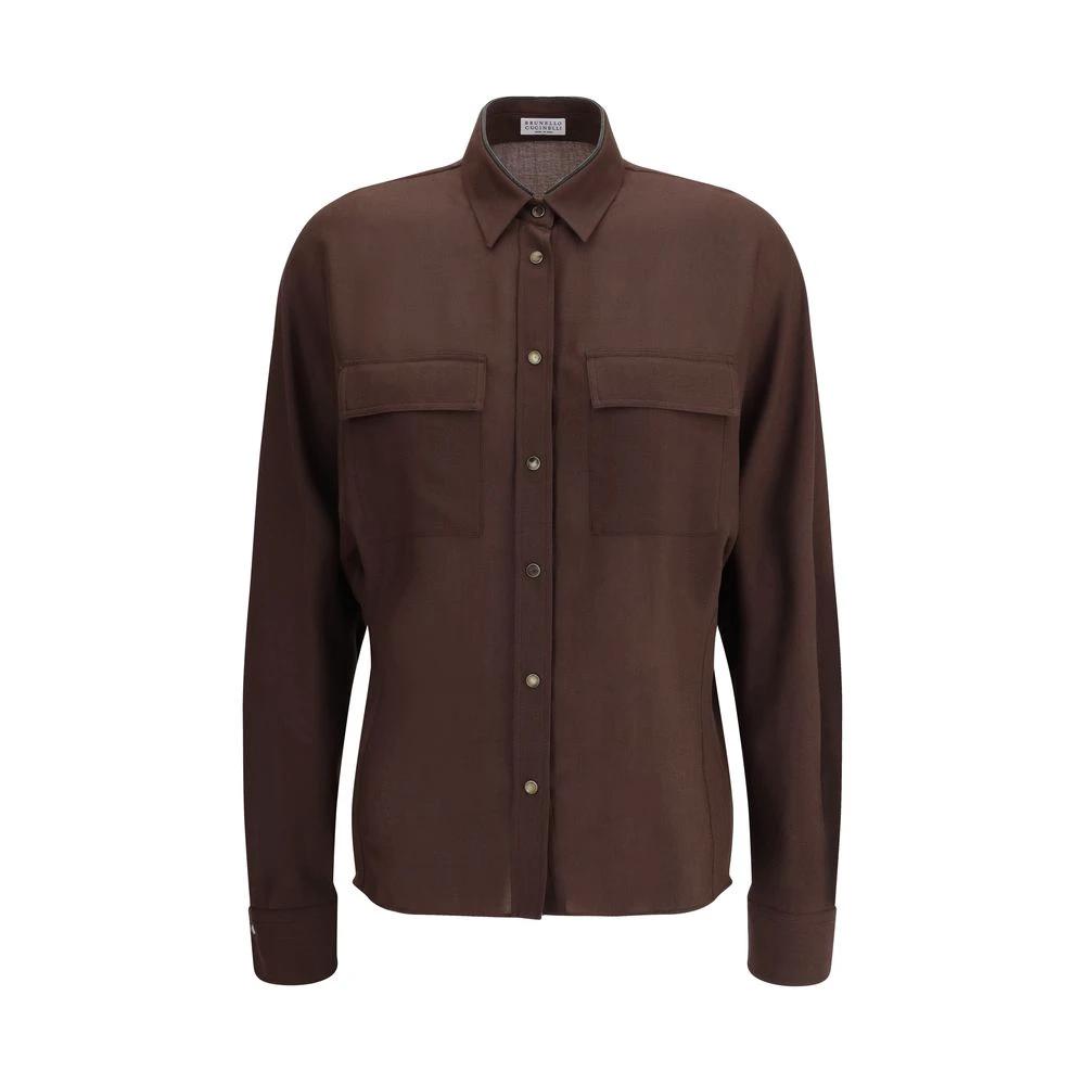 Chemise habillée marron en polyester Brunello Cucinelli