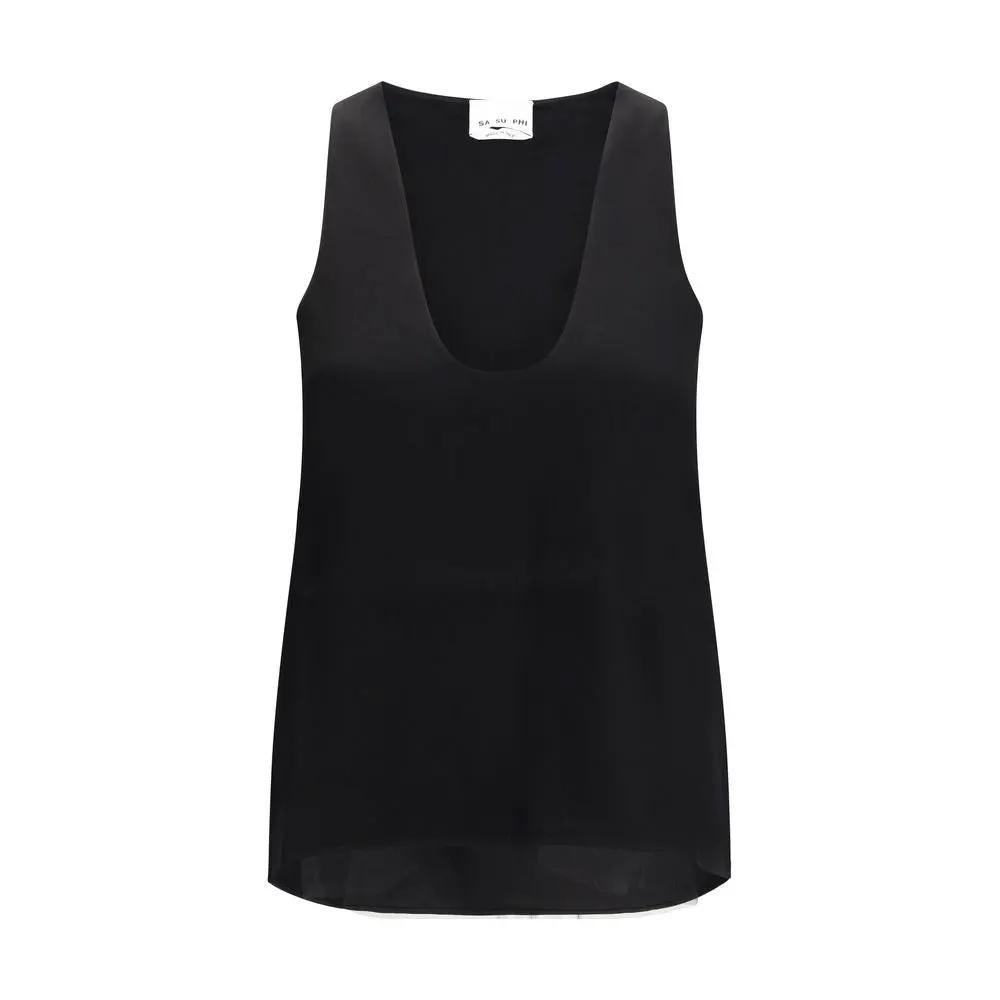 SA SU PHI Black Silk Sleeveles T-Shirt