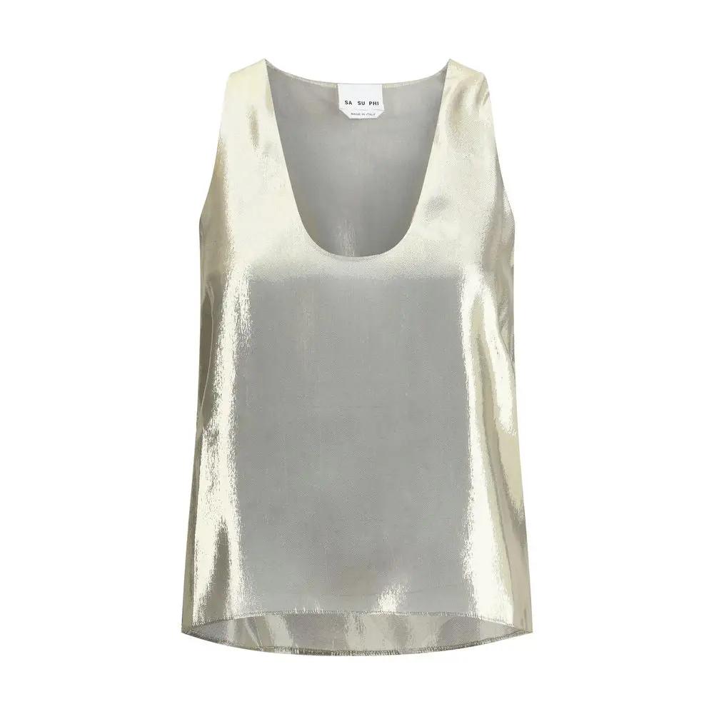 Women’s Gold Silk Sleeveless Top – SA SU PHI Elegant Minimalist T-Shirt AW25