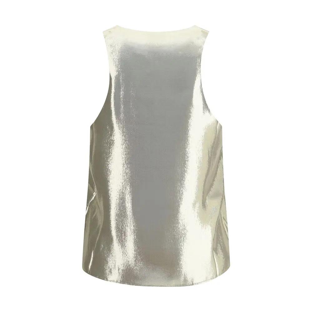 Women’s Gold Silk Sleeveless Top – SA SU PHI Elegant Minimalist T-Shirt AW25