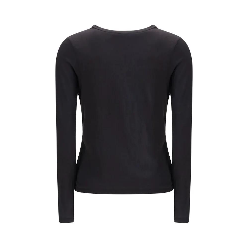 Women’s Black Long Sleeve T-Shirt – James Perse Deep V-Neck Cotton Tee SS26
