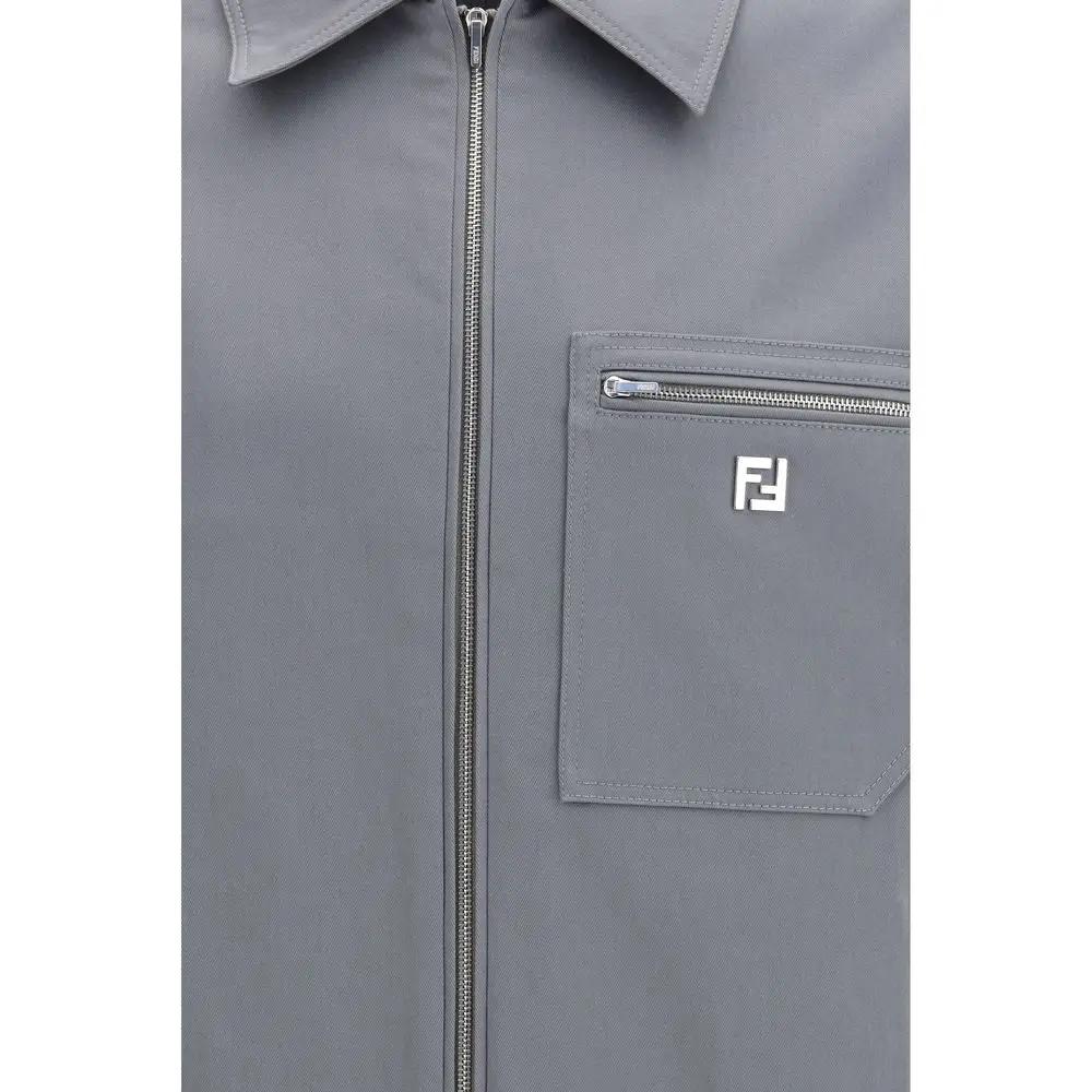 Fendi Gray Cotton Shell Jacket