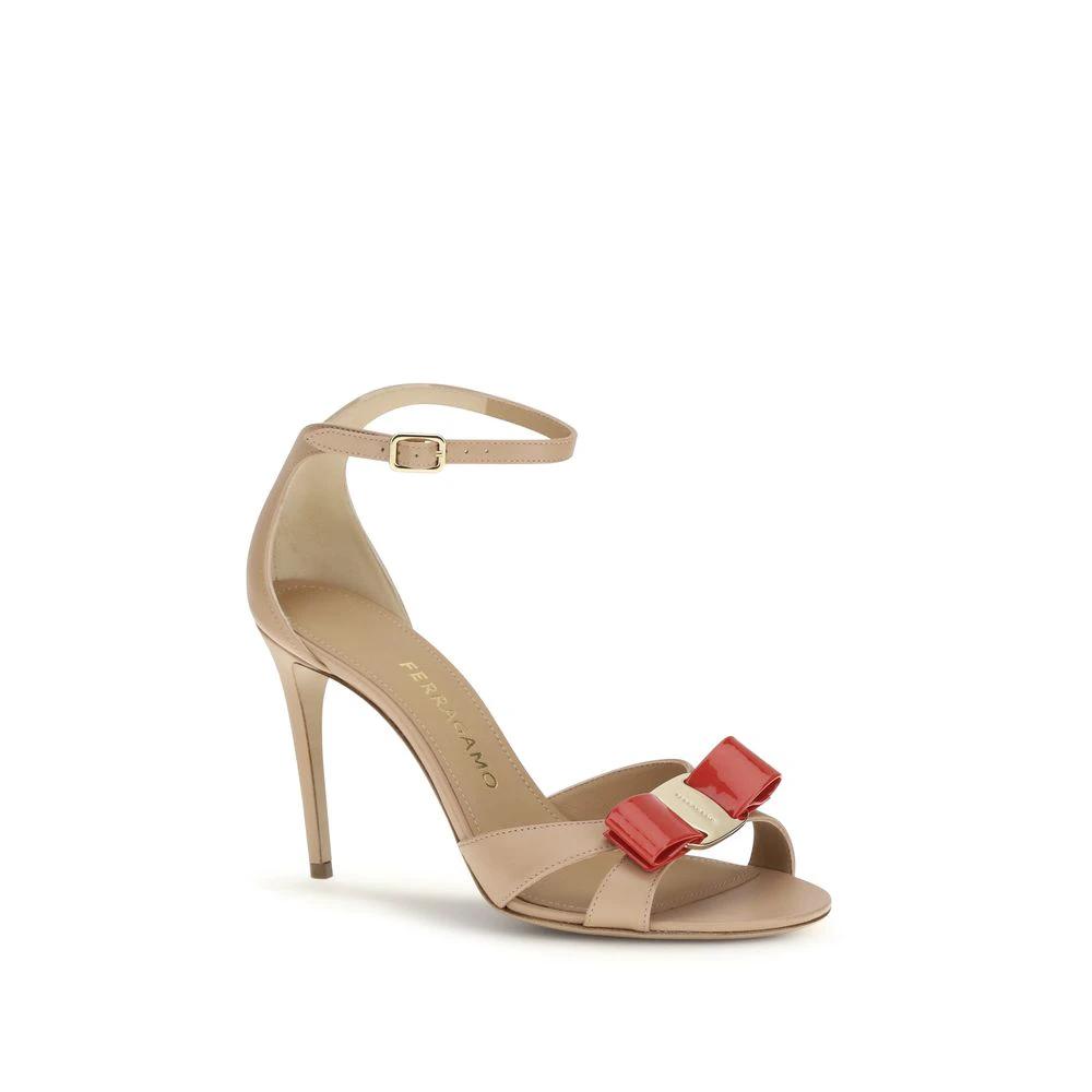 Ferragamo Beige Calf Leather Bos Taurus Stiletto Heel Sandals Ferragamo