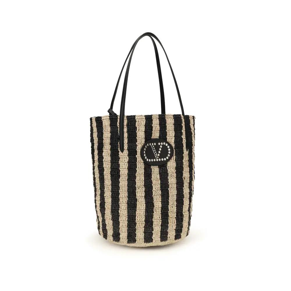 Sac à dos en raphia noir Valentino Garavani