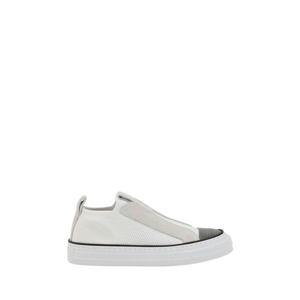 Baskets basses blanches en nylon Brunello Cucinelli