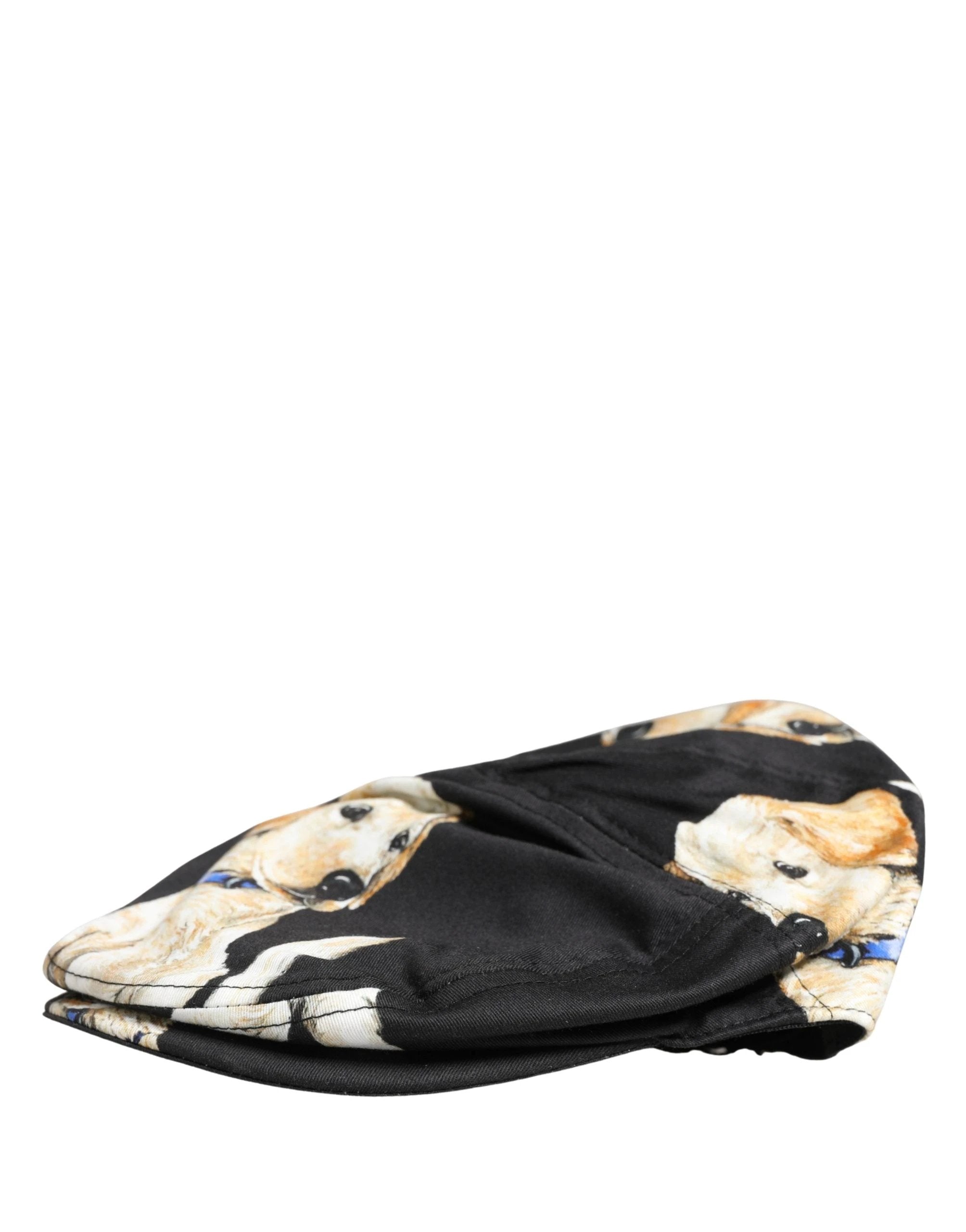 Dolce & Gabbana Men Black Dog Cotton Newsboy Cloth Capello Hat
