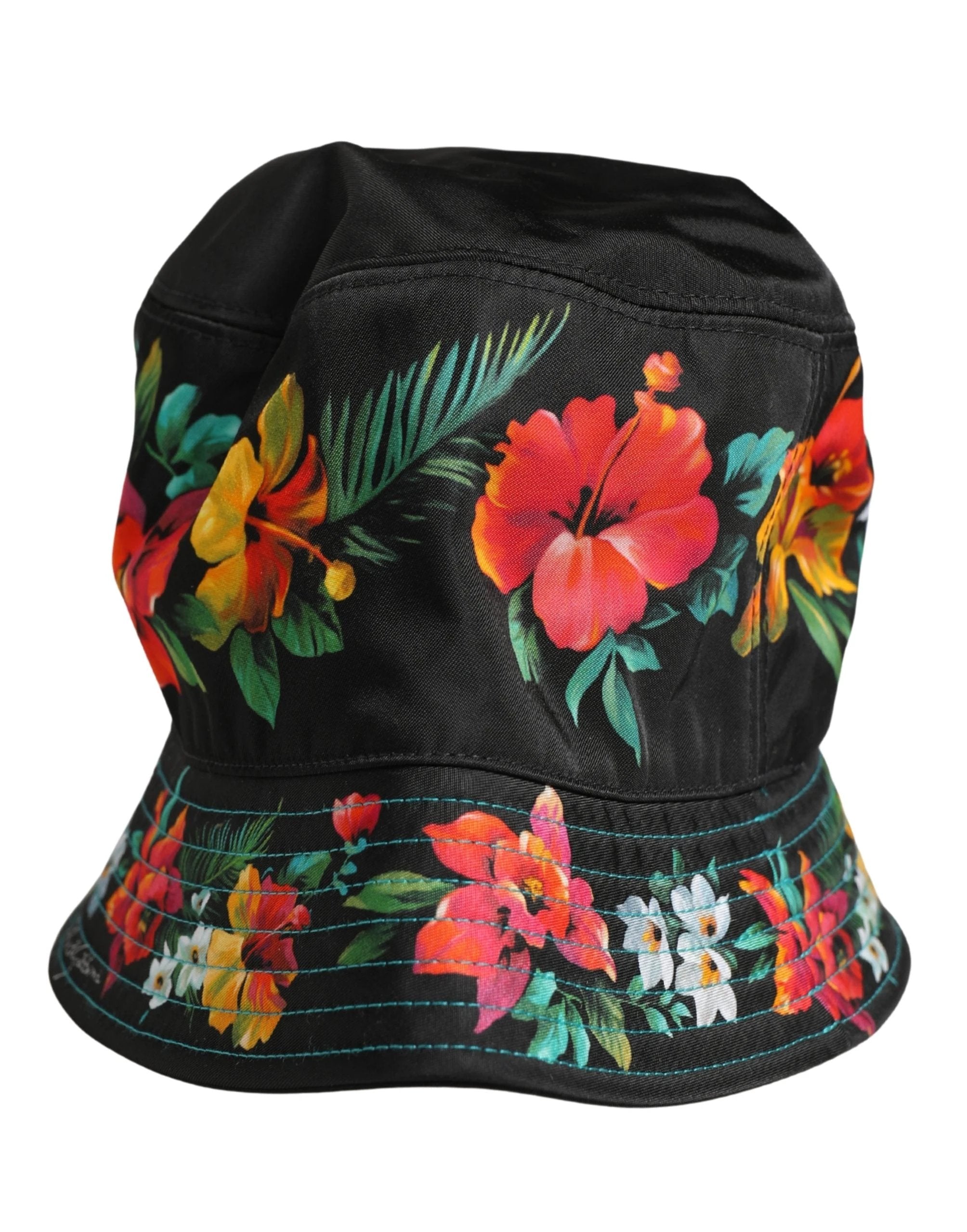 Dolce & Gabbana Men Black Floral Print Nylon Fisherman Cap Hat