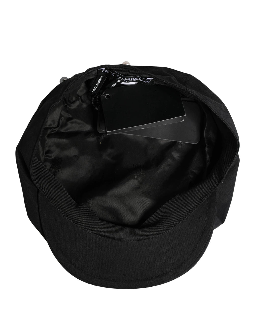 Dolce & Gabbana Men Black Cotton Embellished Newsboy Capello Hat