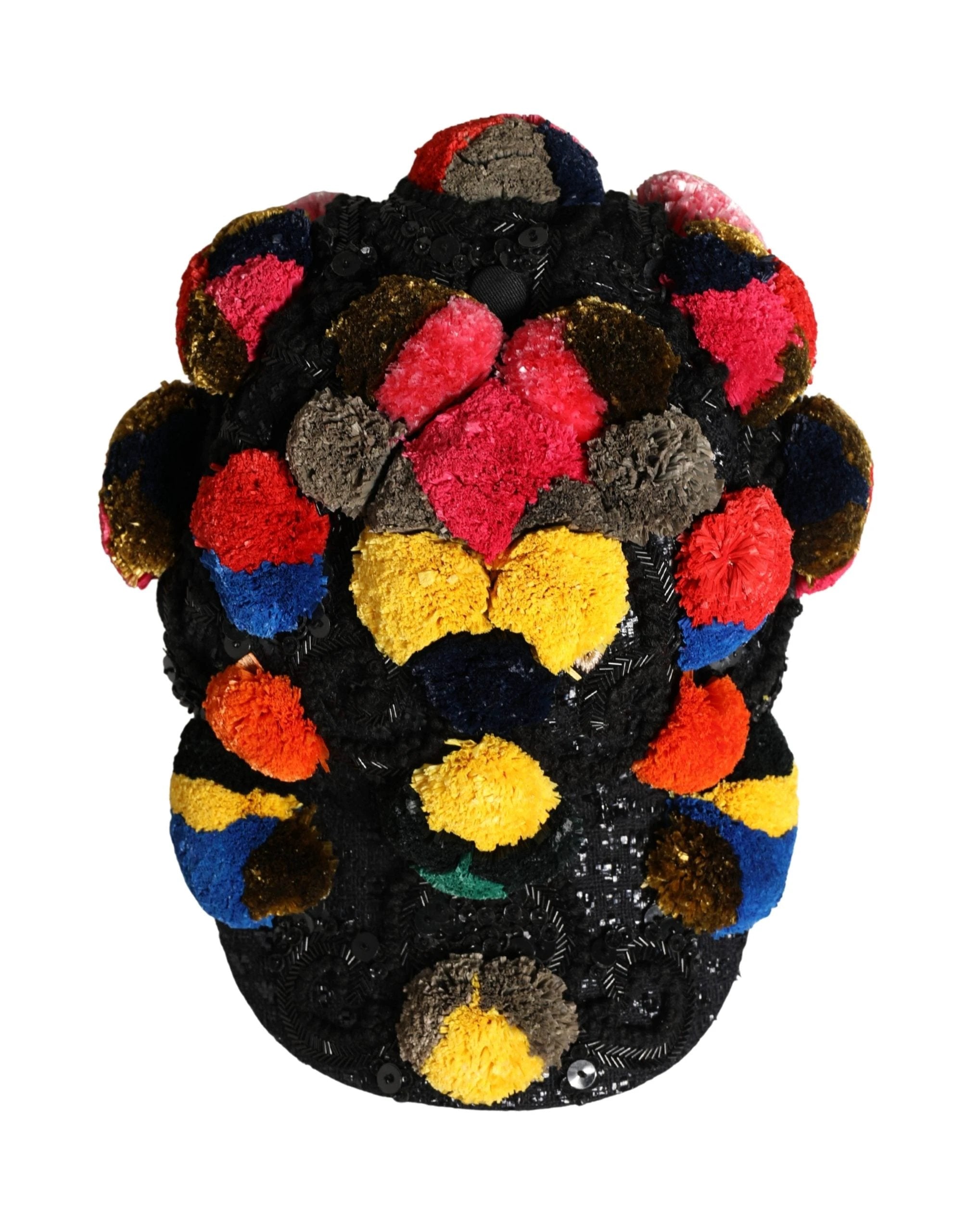 Dolce & Gabbana Multicolor Pom Poms Sequin Embellishment Hat Dolce & Gabbana