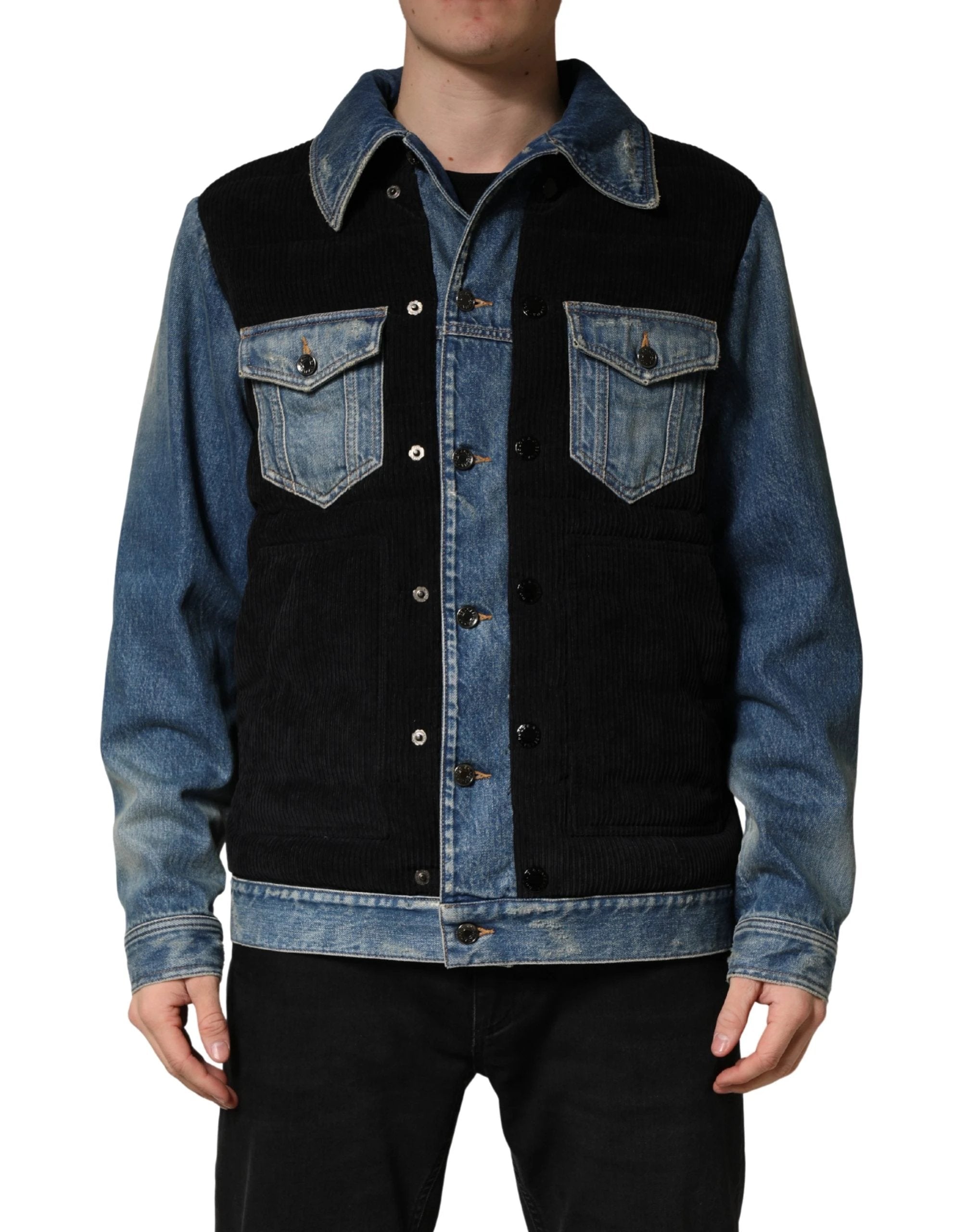 Veste blouson homme Dolce &amp; Gabbana en denim de coton noir et bleu