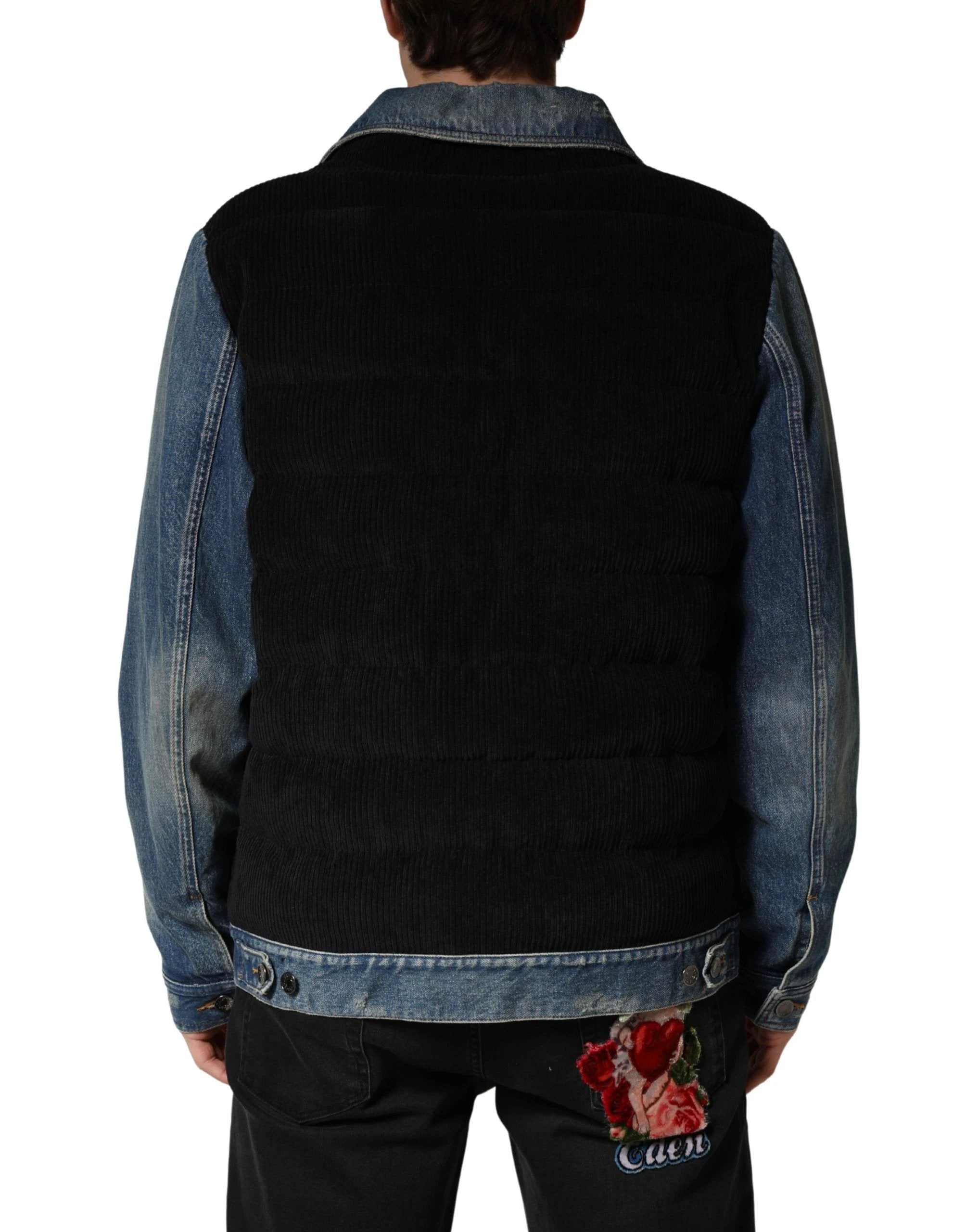 Veste blouson homme Dolce &amp; Gabbana en denim de coton noir et bleu