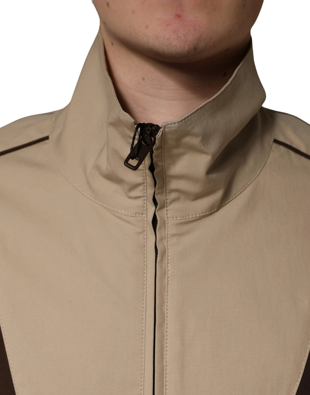 Dolce & Gabbana Brown Beige Cotton Zip Windbreaker Jacket Dolce & Gabbana