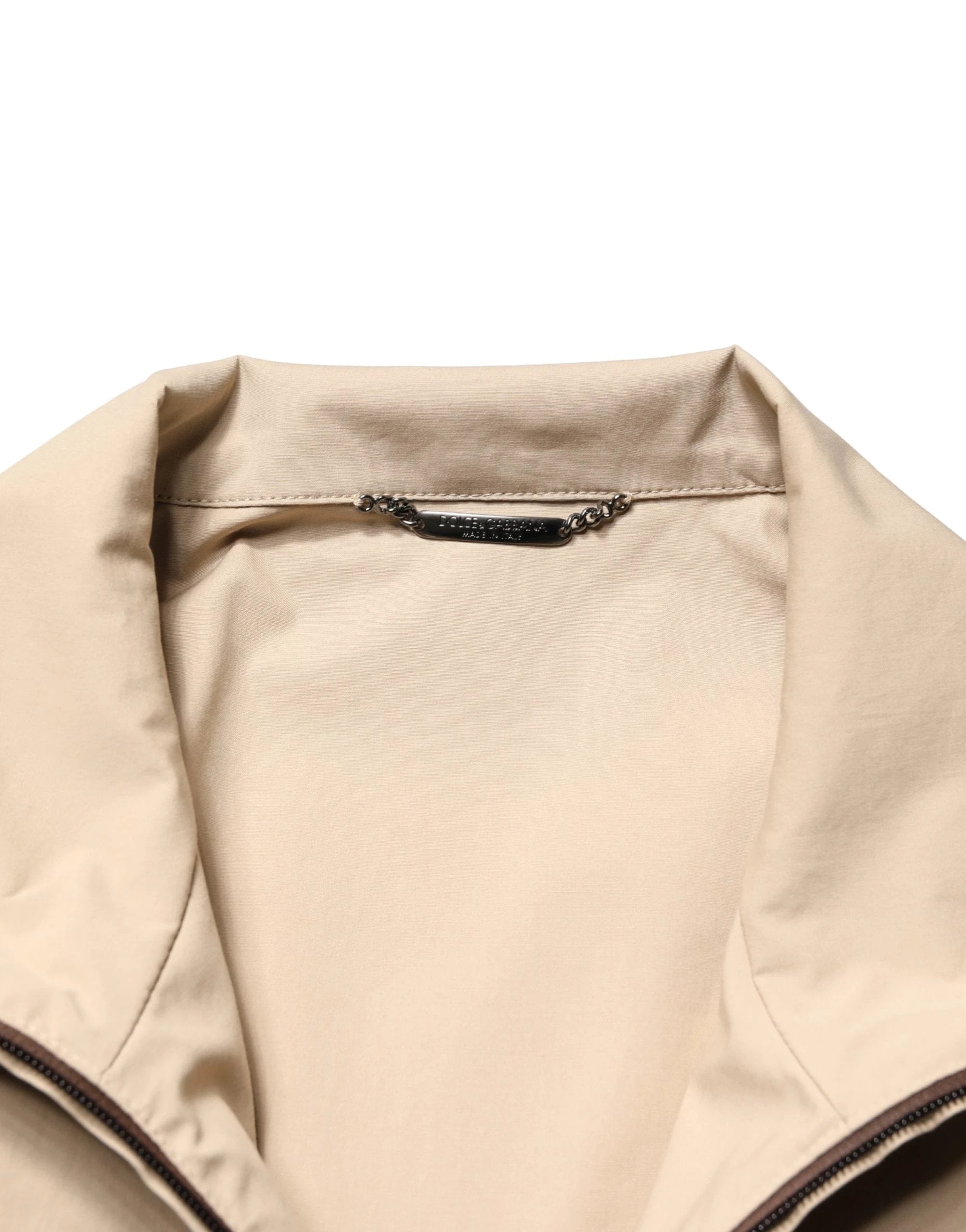 Dolce & Gabbana Brown Beige Cotton Zip Windbreaker Jacket Dolce & Gabbana