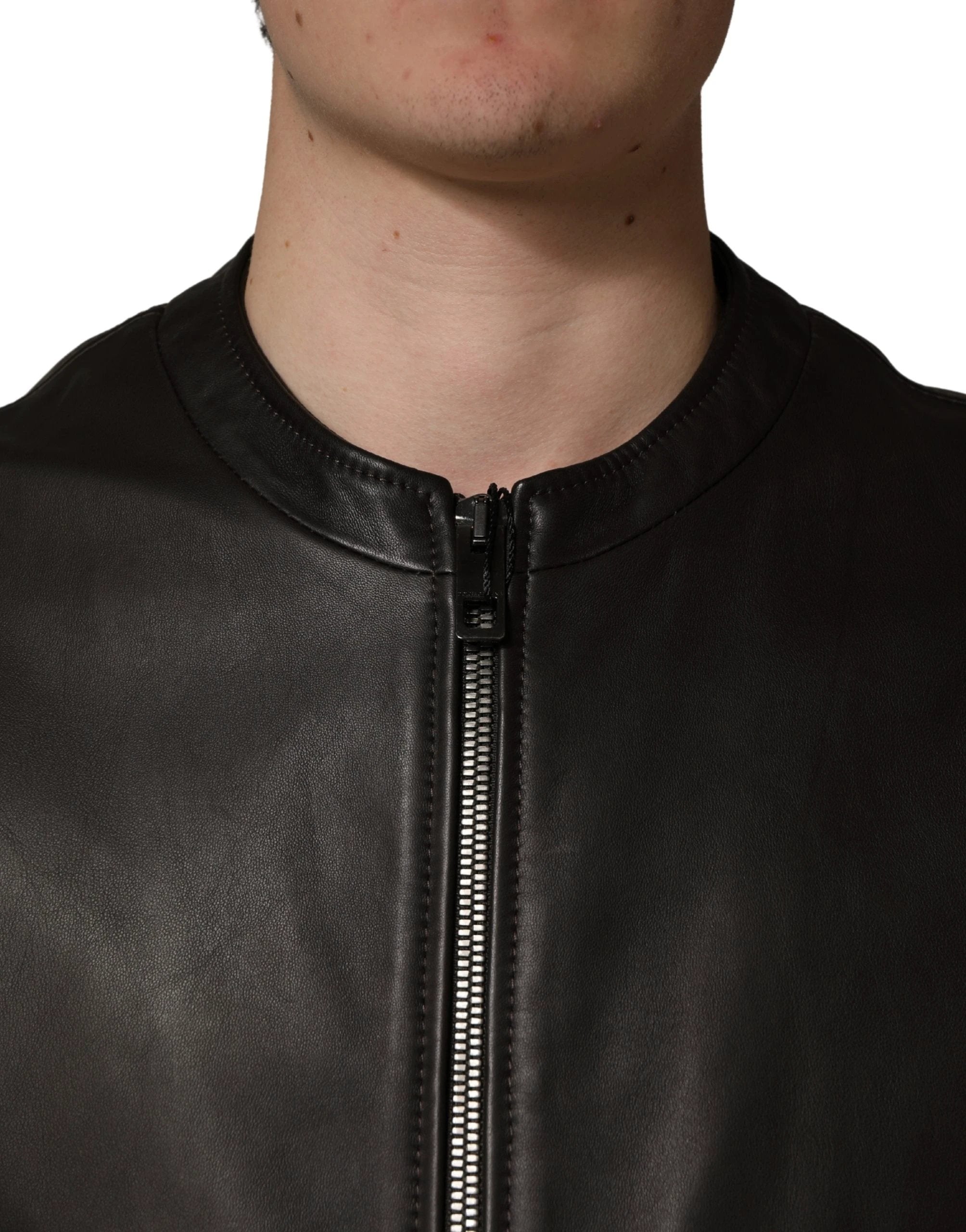 Veste de motard Dolce &amp; Gabbana en cuir d'agneau noir avec fermeture éclair intégrale