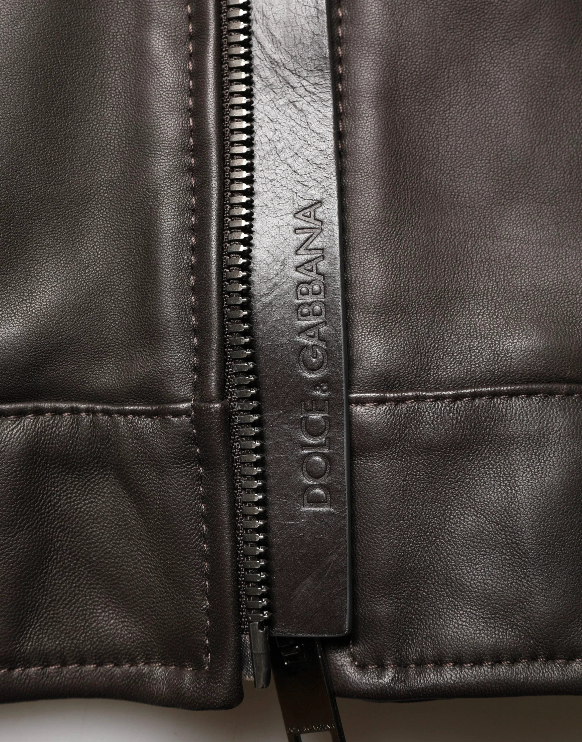 Dolce & Gabbana Black LambskinLeather Full Zip Biker Jacket