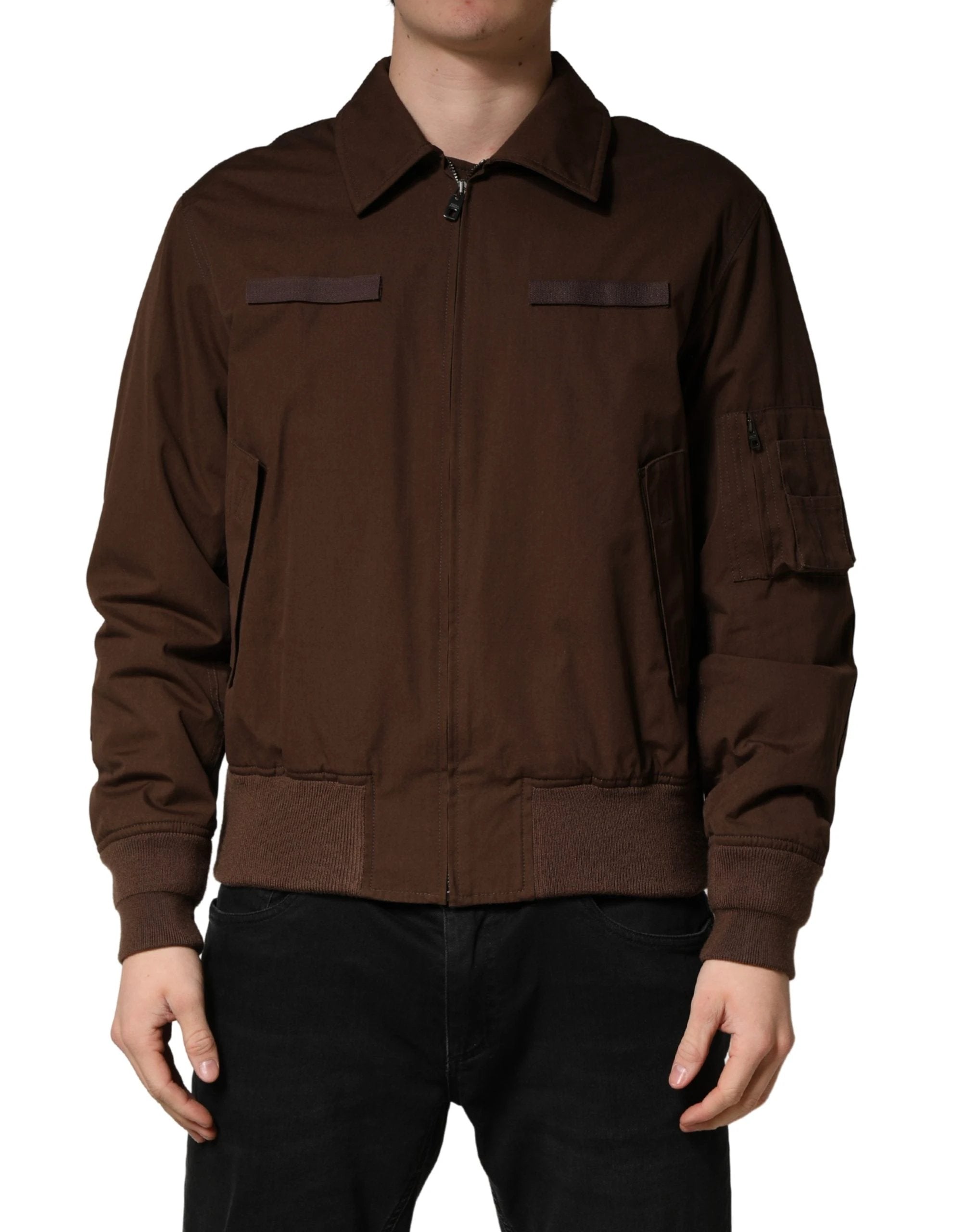 Veste bomber Dolce &amp; Gabbana marron en coton stretch à fermeture éclair intégrale