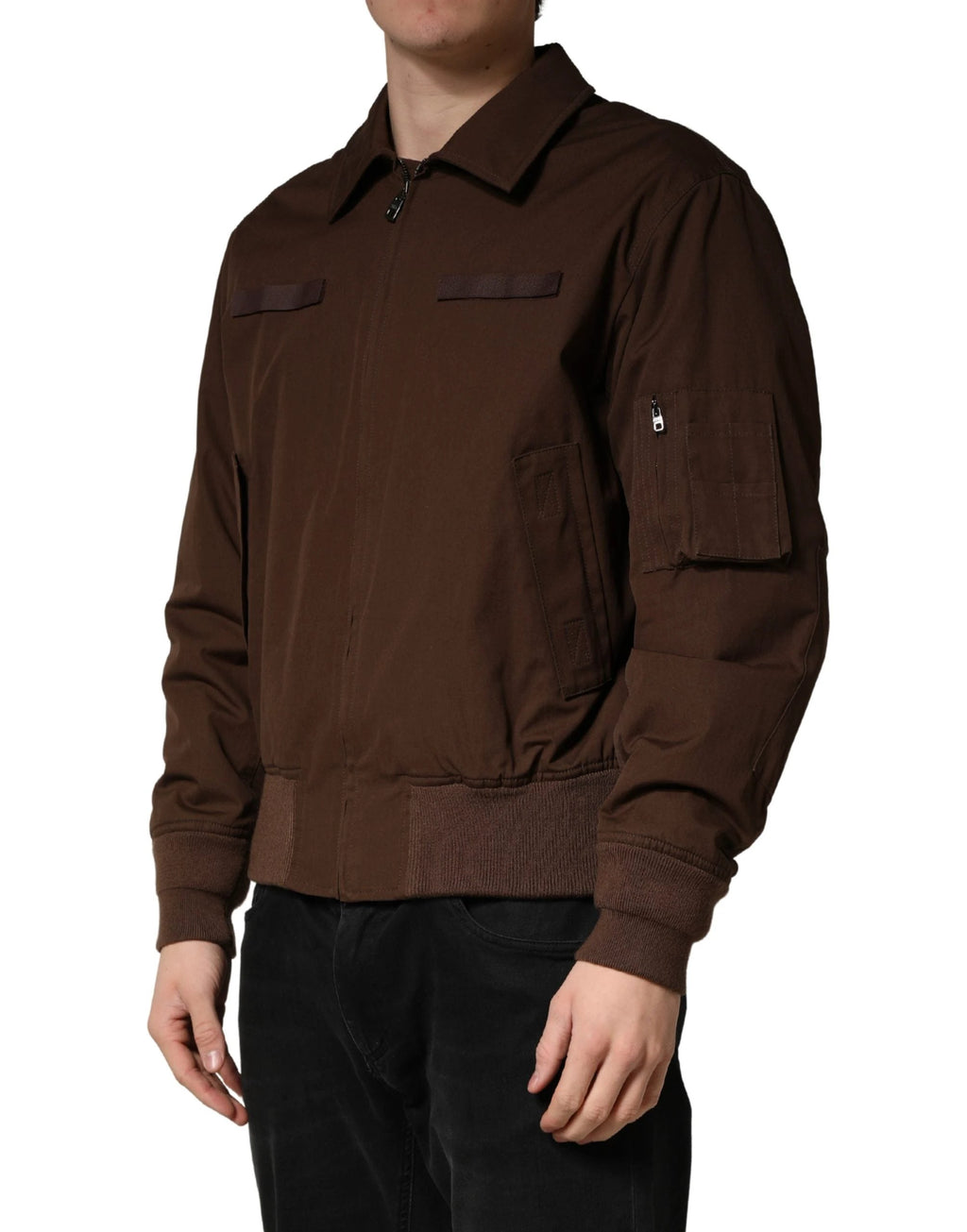 Veste bomber Dolce &amp; Gabbana marron en coton stretch à fermeture éclair intégrale