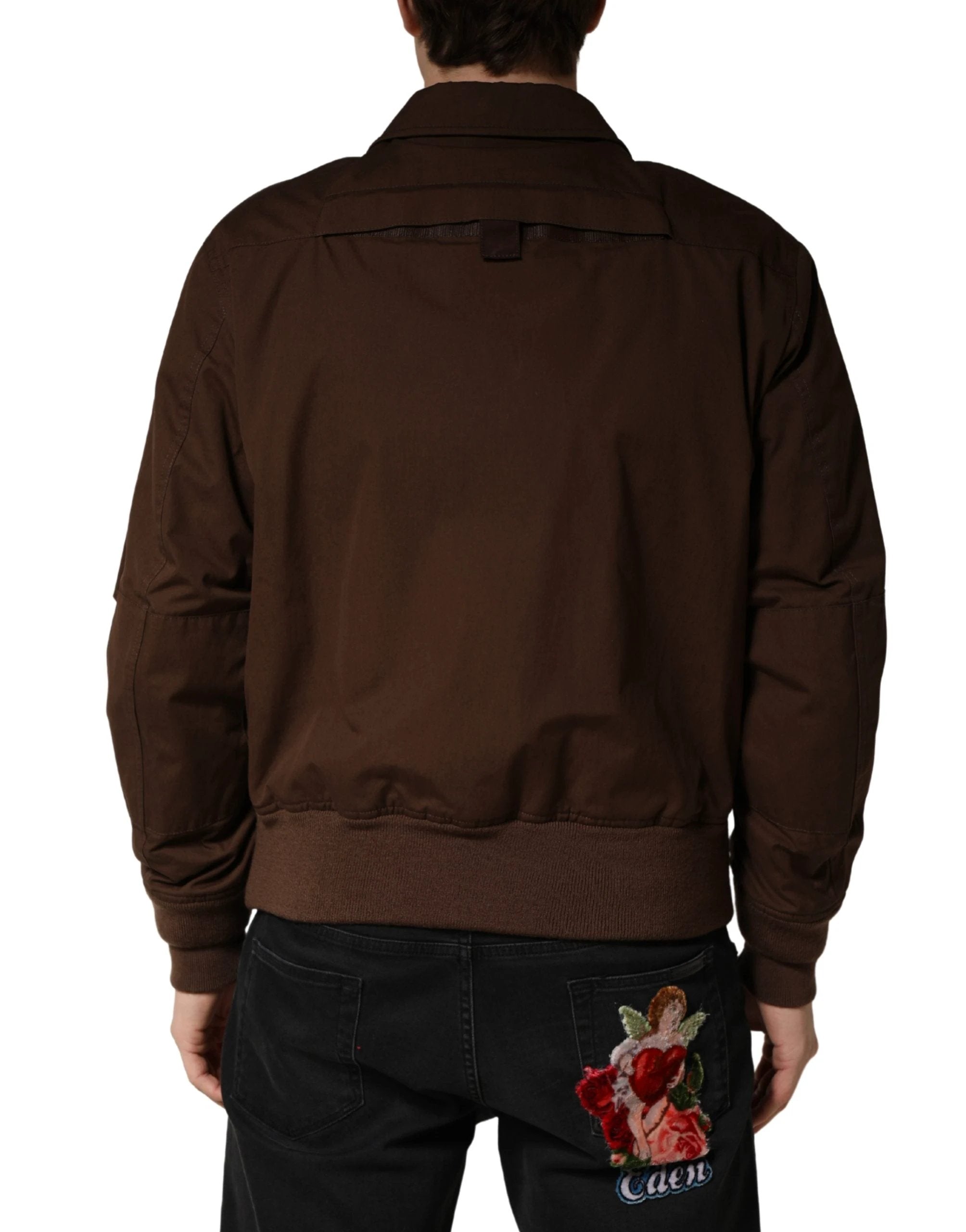 Veste bomber Dolce &amp; Gabbana marron en coton stretch à fermeture éclair intégrale