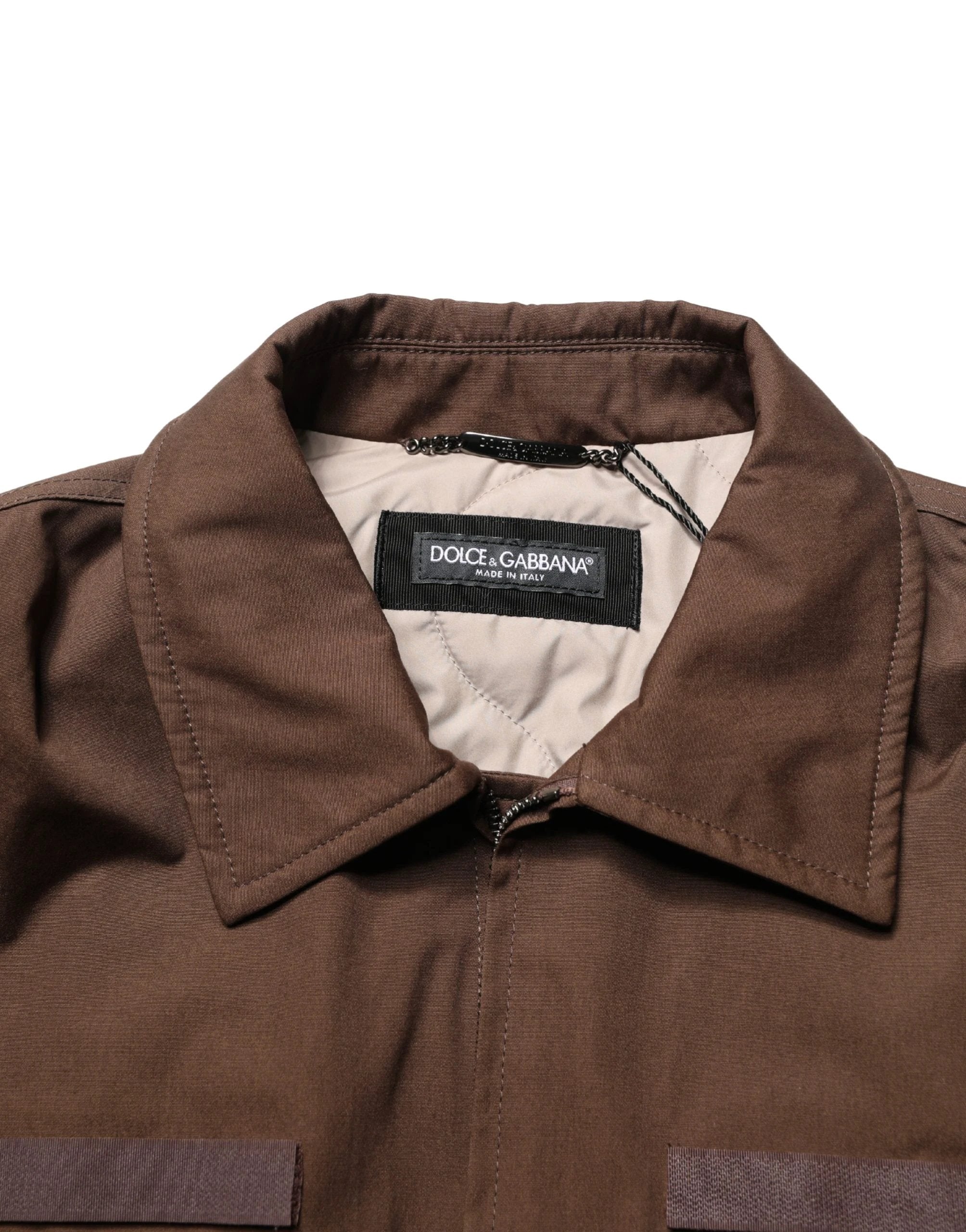 Veste bomber Dolce &amp; Gabbana marron en coton stretch à fermeture éclair intégrale