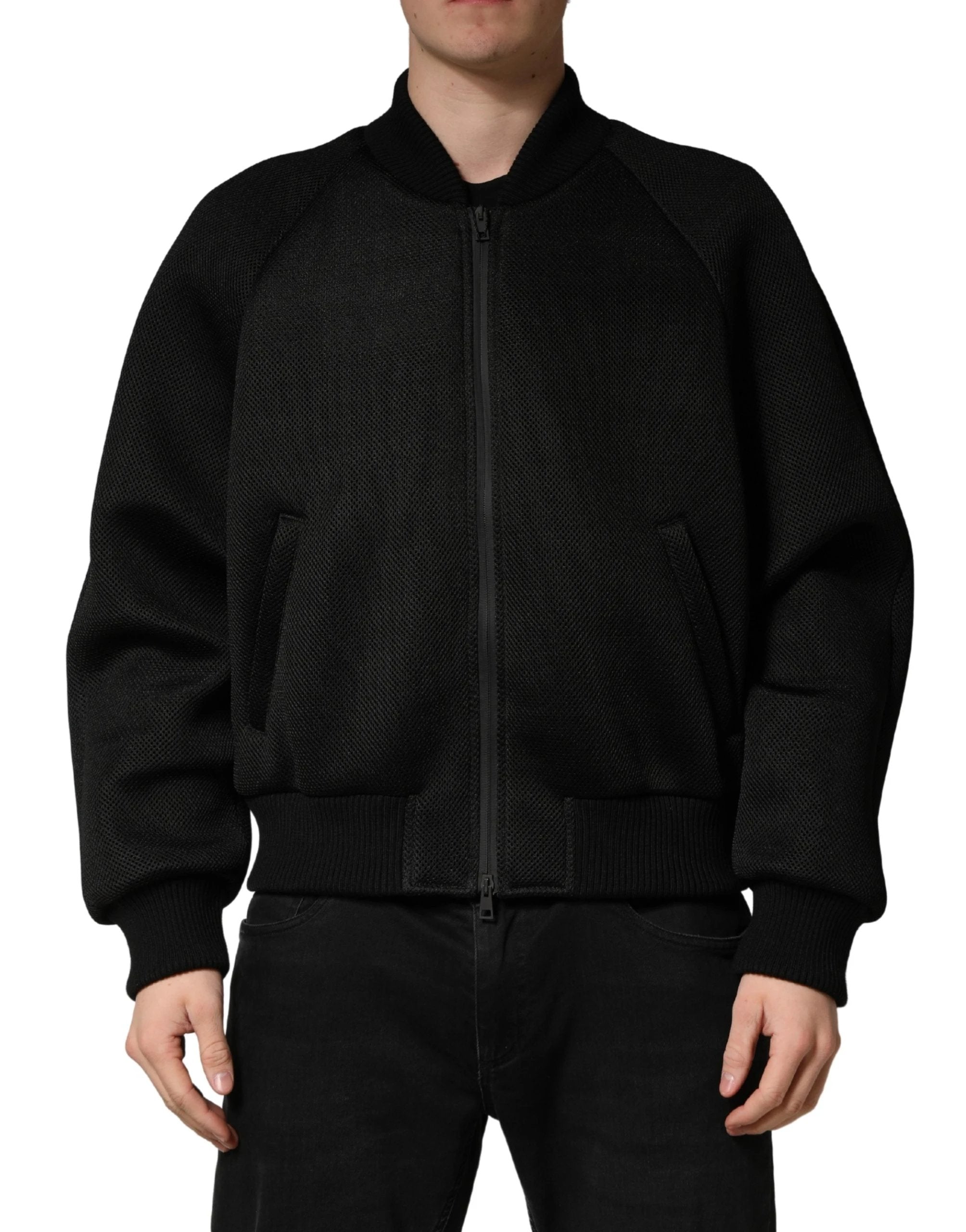Dolce &amp; Gabbana Veste bomber noire en nylon zippée pour homme