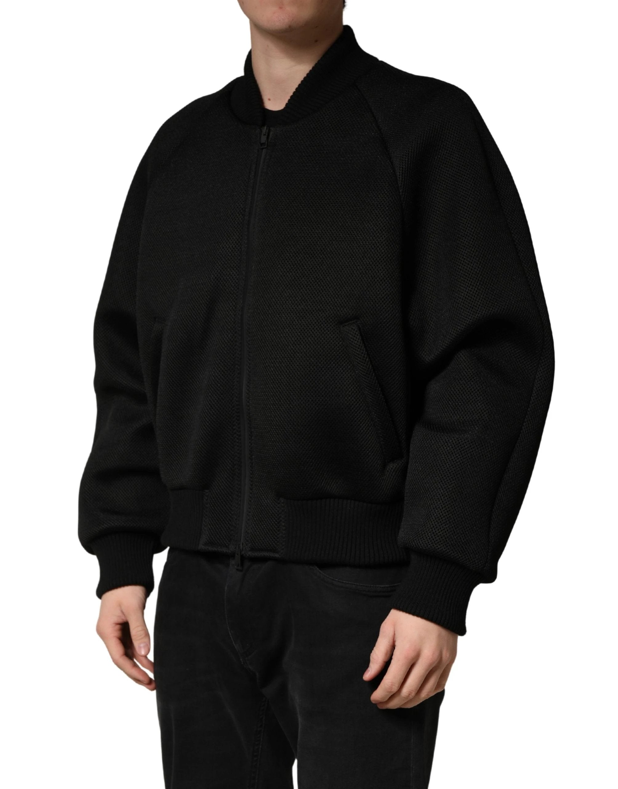 Dolce &amp; Gabbana Veste bomber noire en nylon zippée pour homme