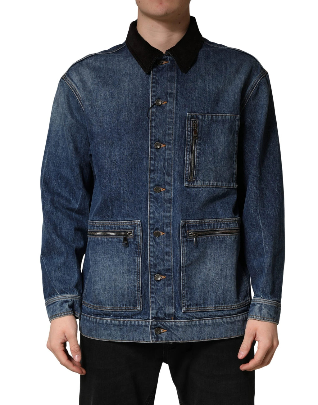 Dolce & Gabbana Black Blue Cotton Denim Blouson Men Jacket Dolce & Gabbana