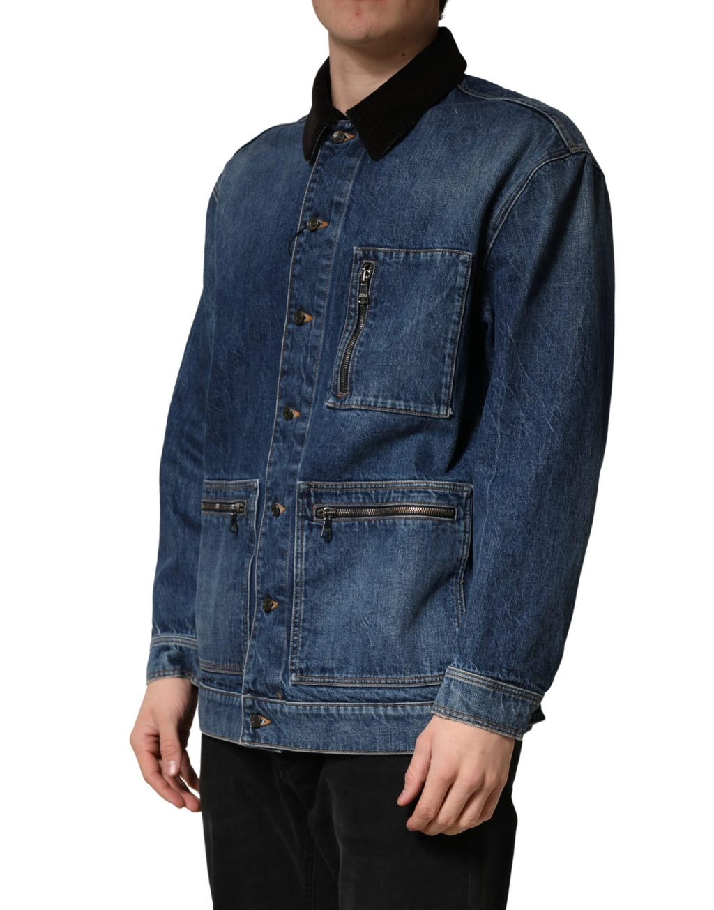 Dolce & Gabbana Black Blue Cotton Denim Blouson Men Jacket Dolce & Gabbana