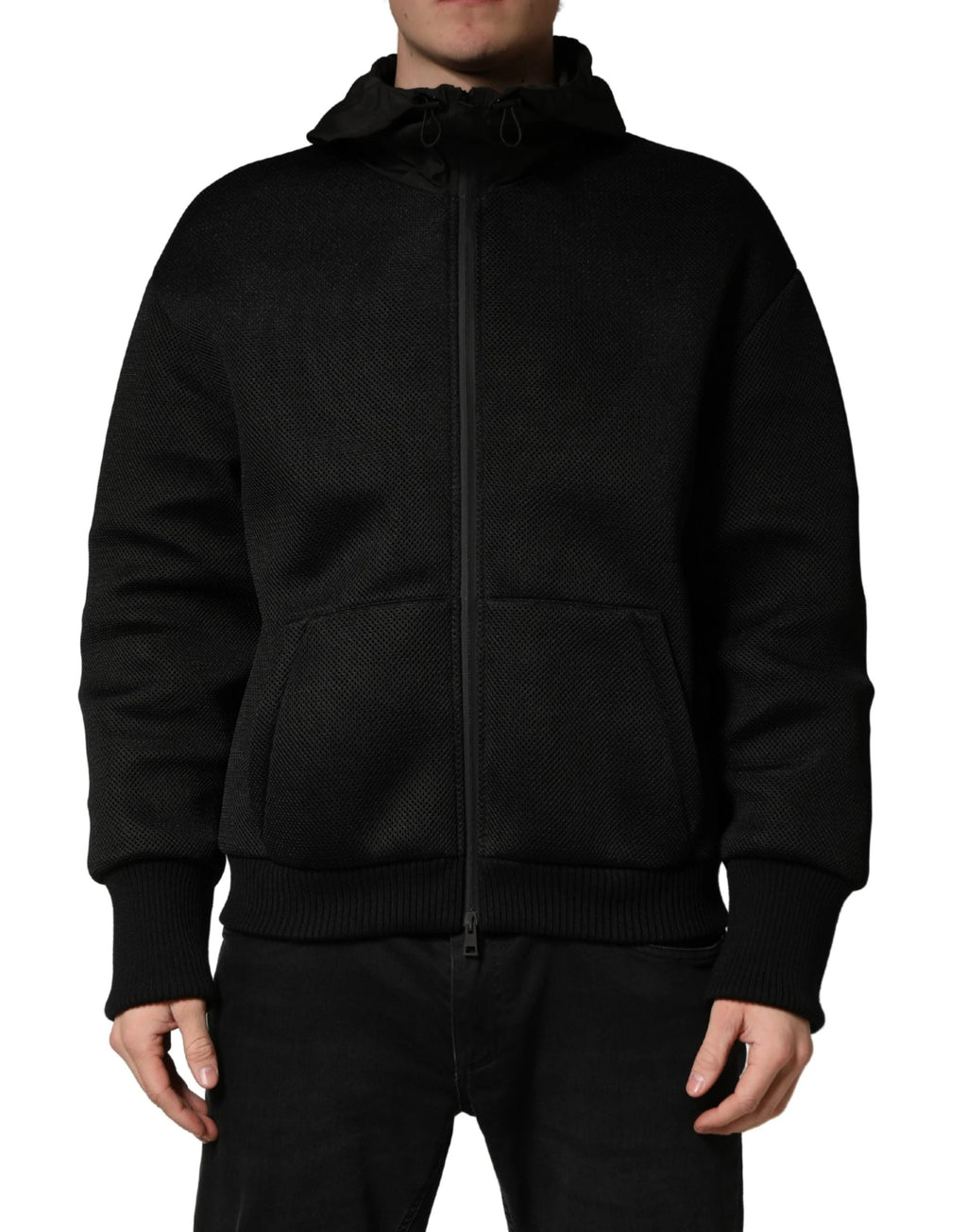 Dolce & Gabbana Men Black Hooded Full Zip Bomber Jacket Dolce & Gabbana