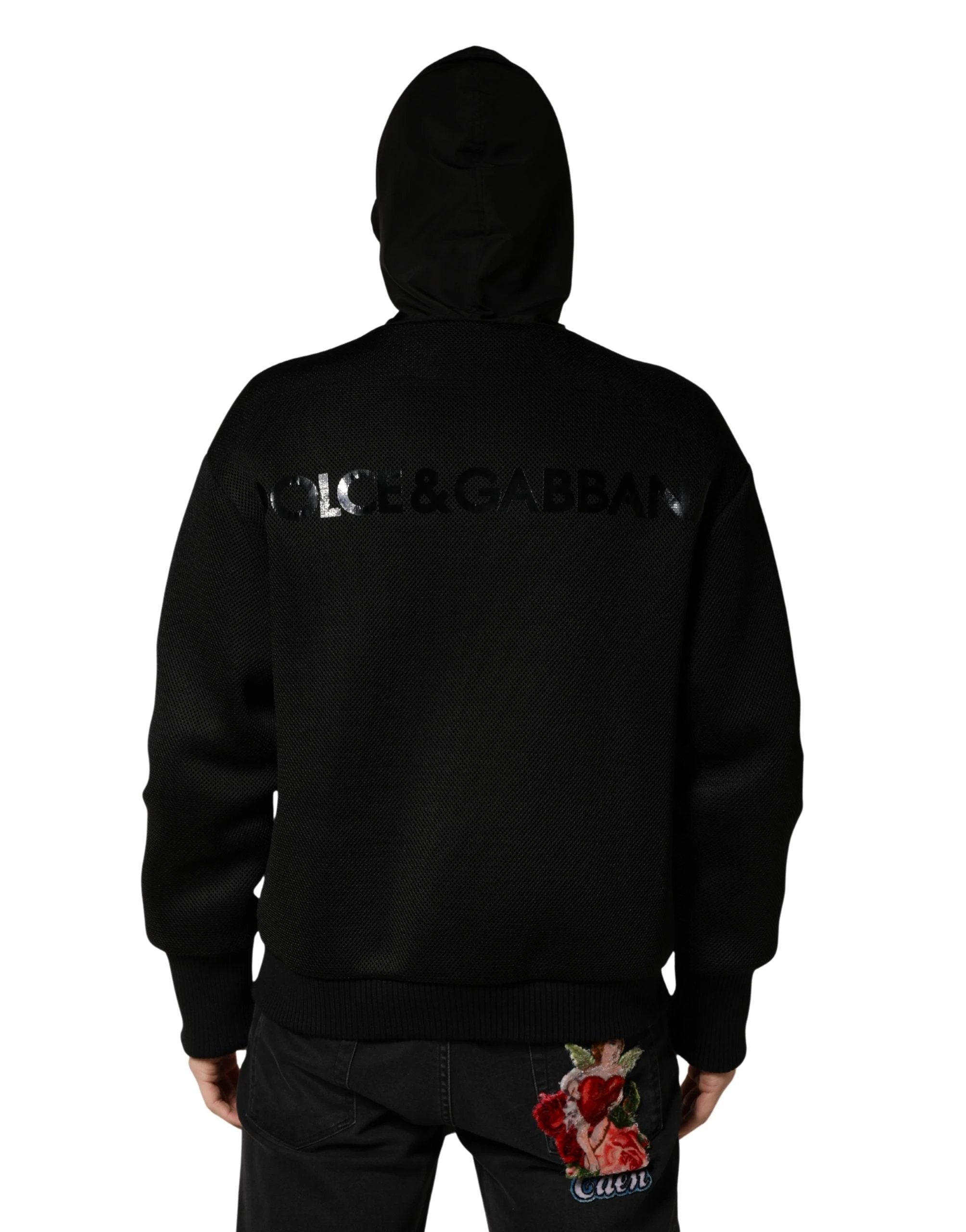 Dolce &amp; Gabbana Veste bomber noire à capuche et fermeture éclair intégrale pour homme