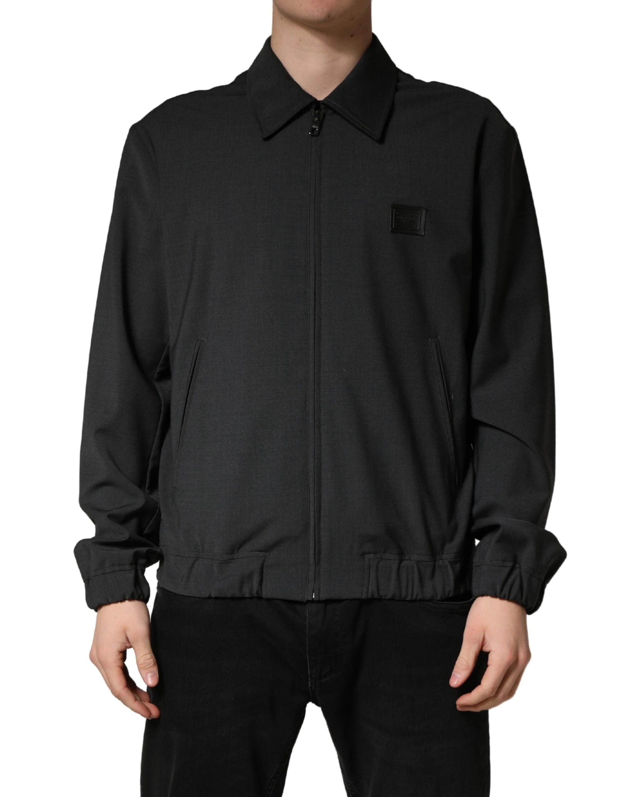 Dolce &amp; Gabbana Veste bomber homme en laine noire à logo et fermeture éclair intégrale