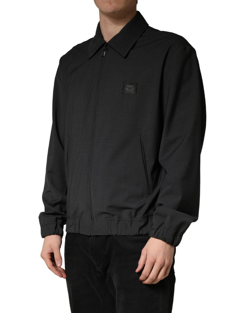 Dolce & Gabbana Black Wool Logo Full Zip Men Bomber Jacket Dolce & Gabbana