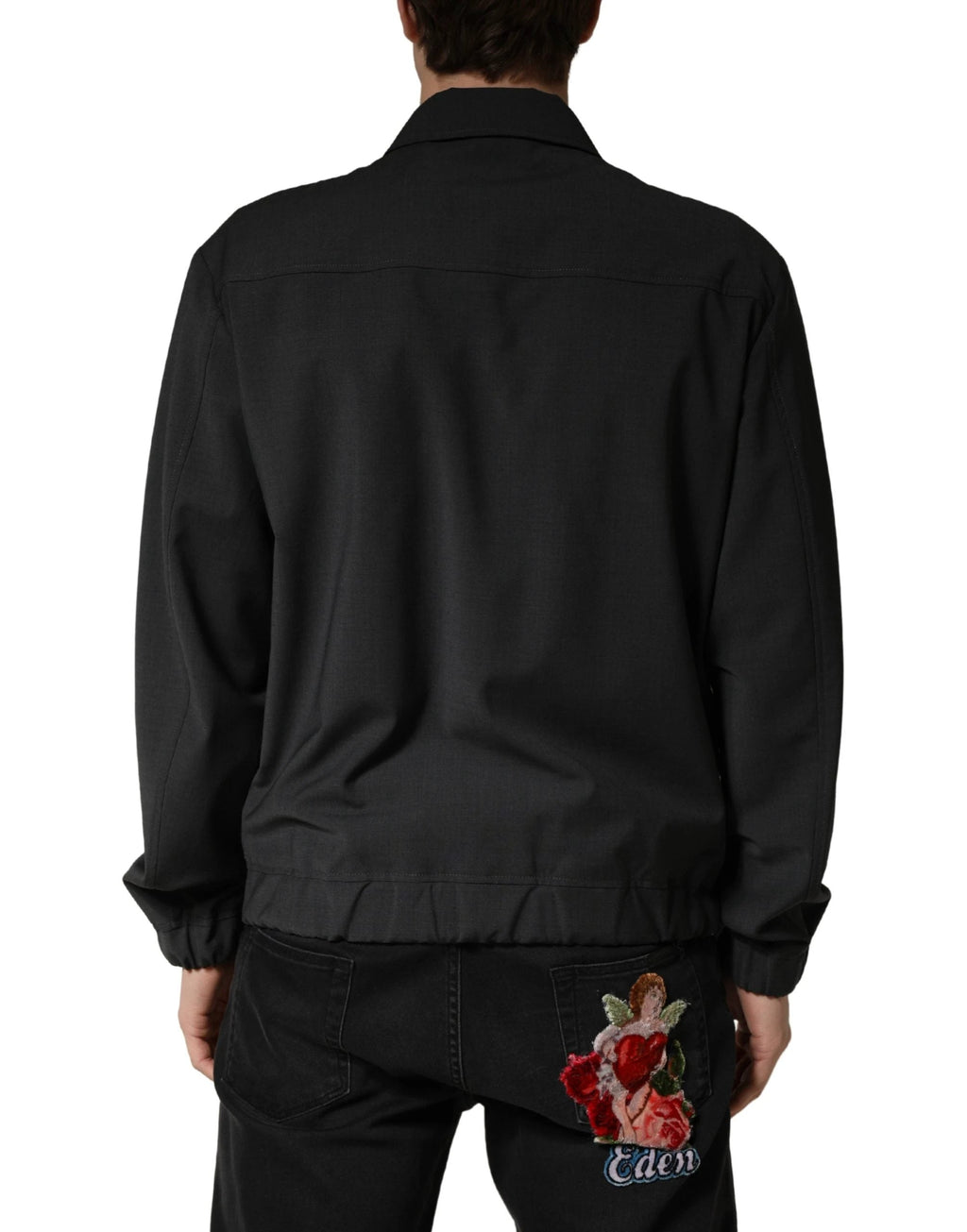 Dolce & Gabbana Black Wool Logo Full Zip Men Bomber Jacket Dolce & Gabbana