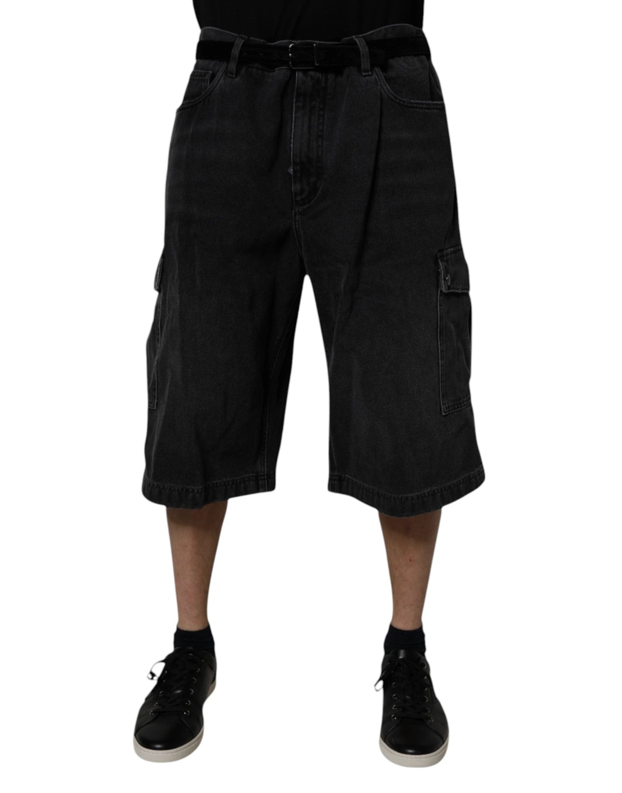 Bermuda cargo en denim noir taille mi-haute Dolce &amp; Gabbana