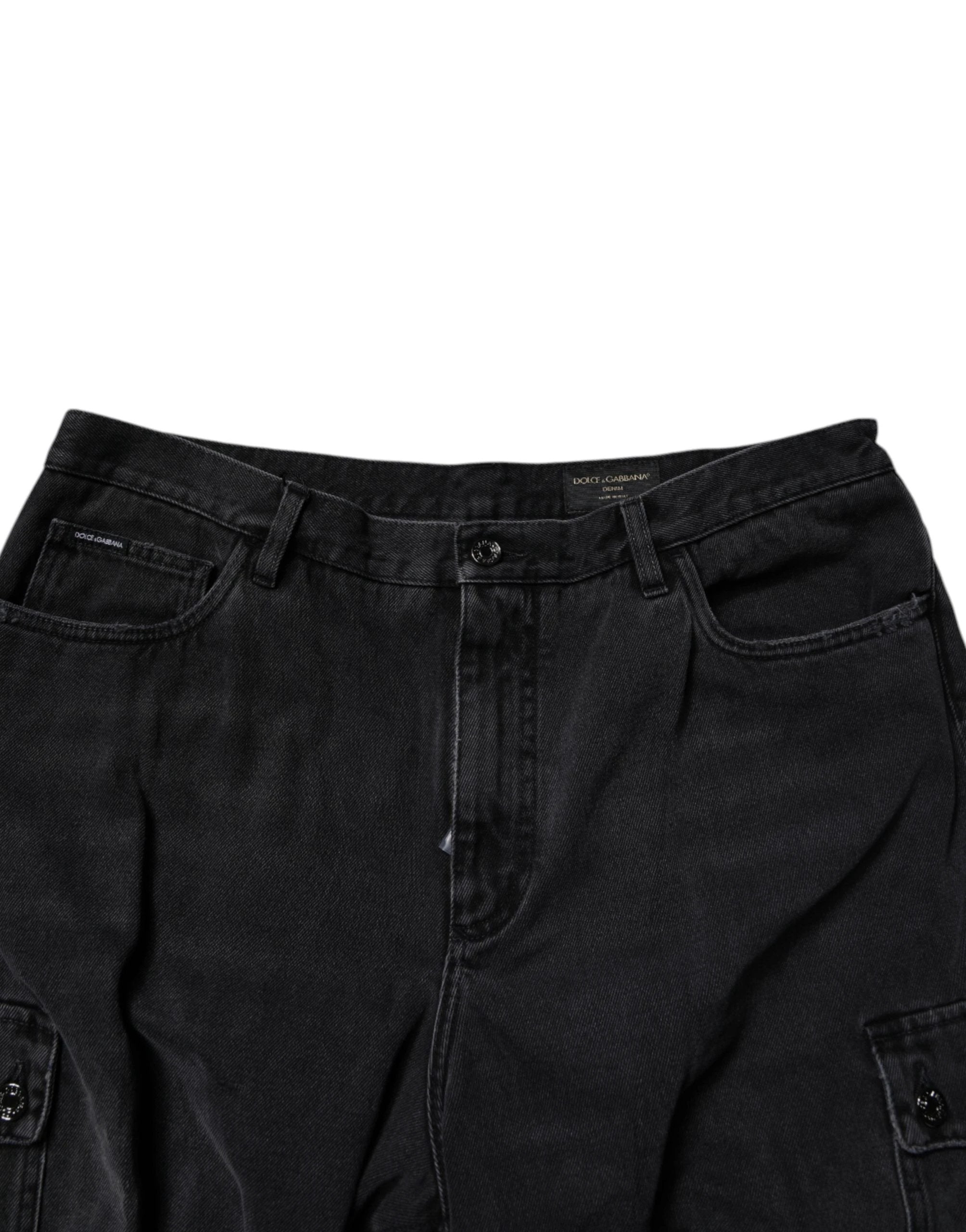 Bermuda cargo en denim noir taille mi-haute Dolce &amp; Gabbana
